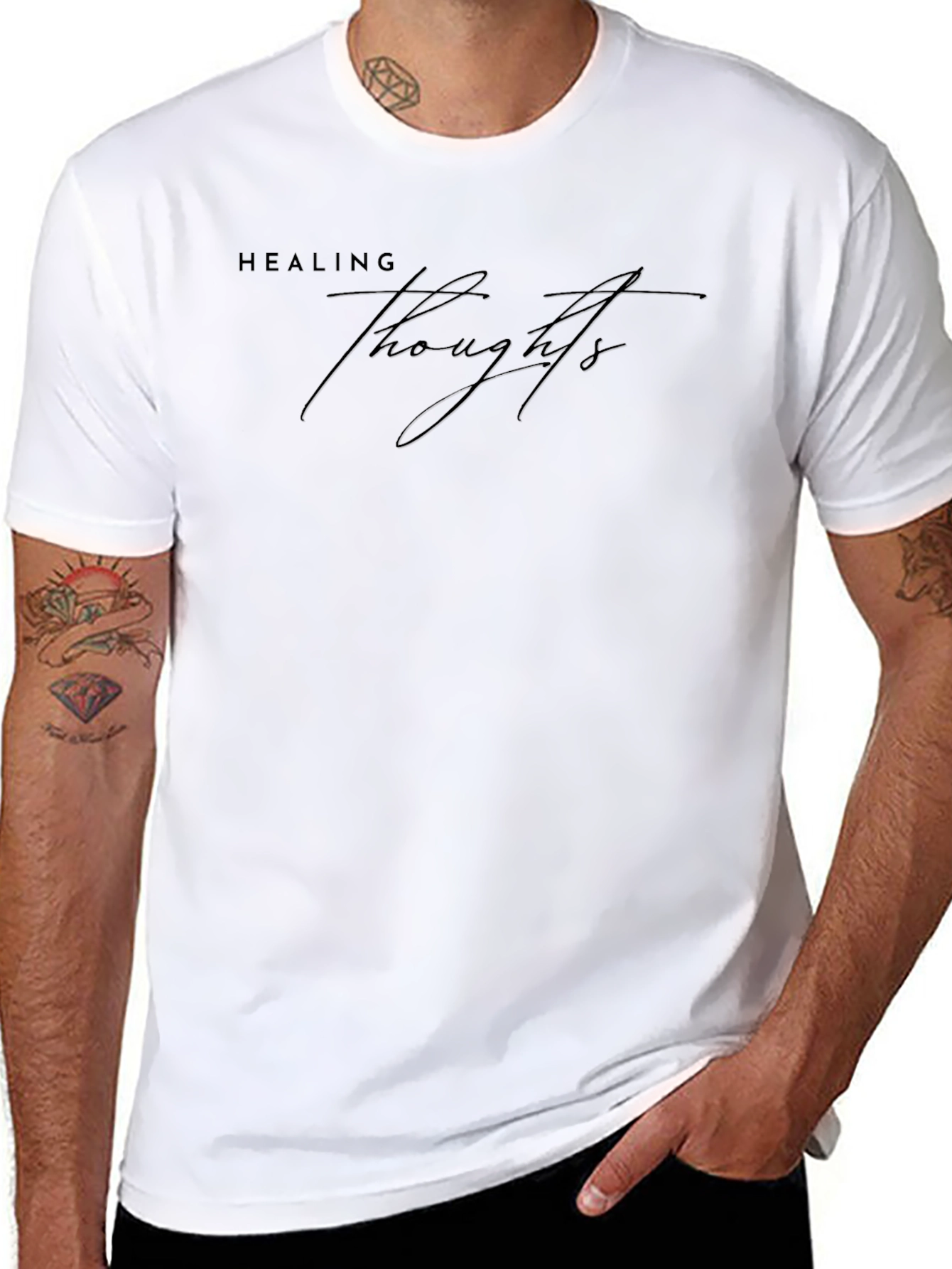 Healing Thoughts T-Shirt | Black Crew Neck Tee