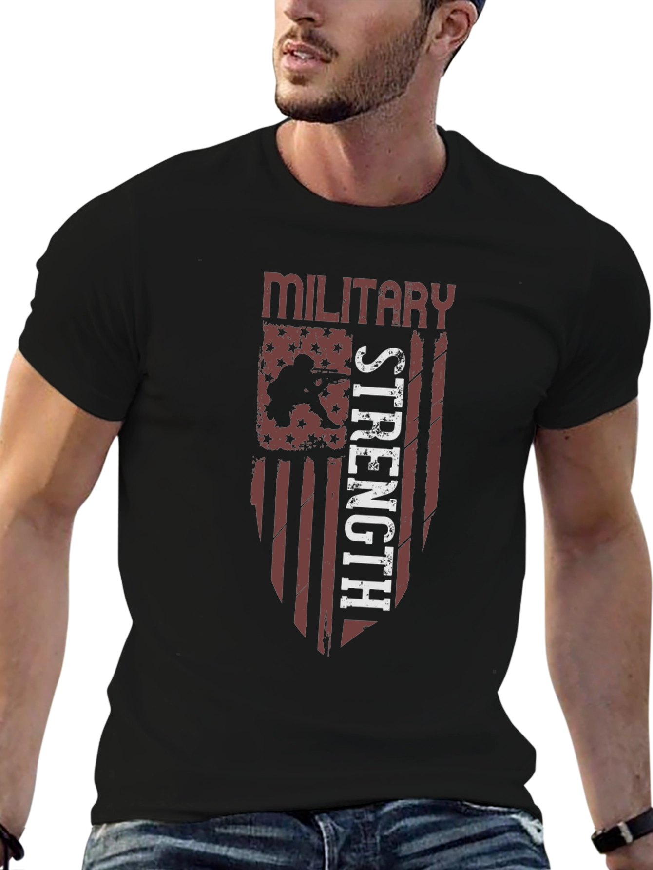 Military Strength Graphic Tee - Patriotic Design