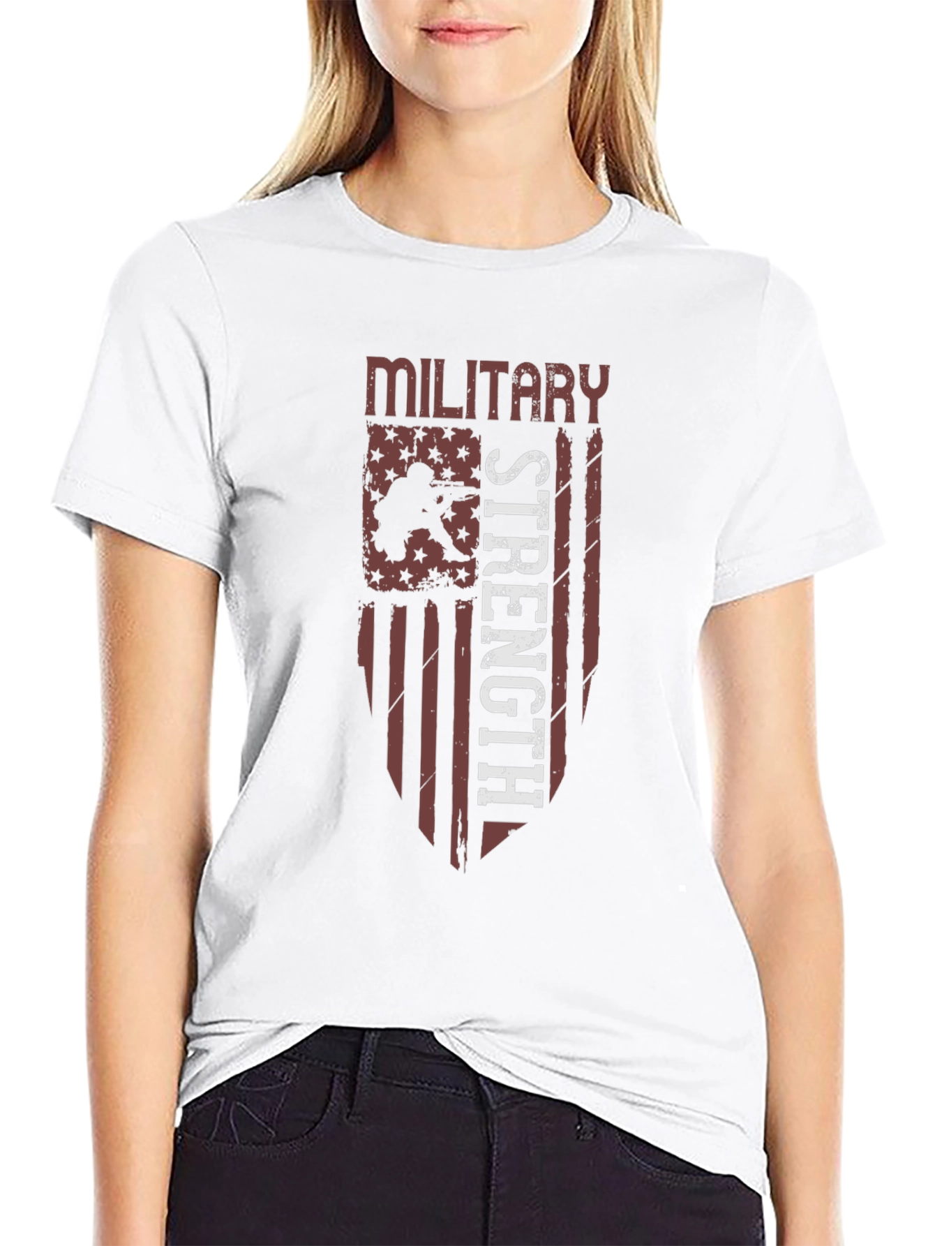 Military Strength Graphic Tee - Patriotic Design