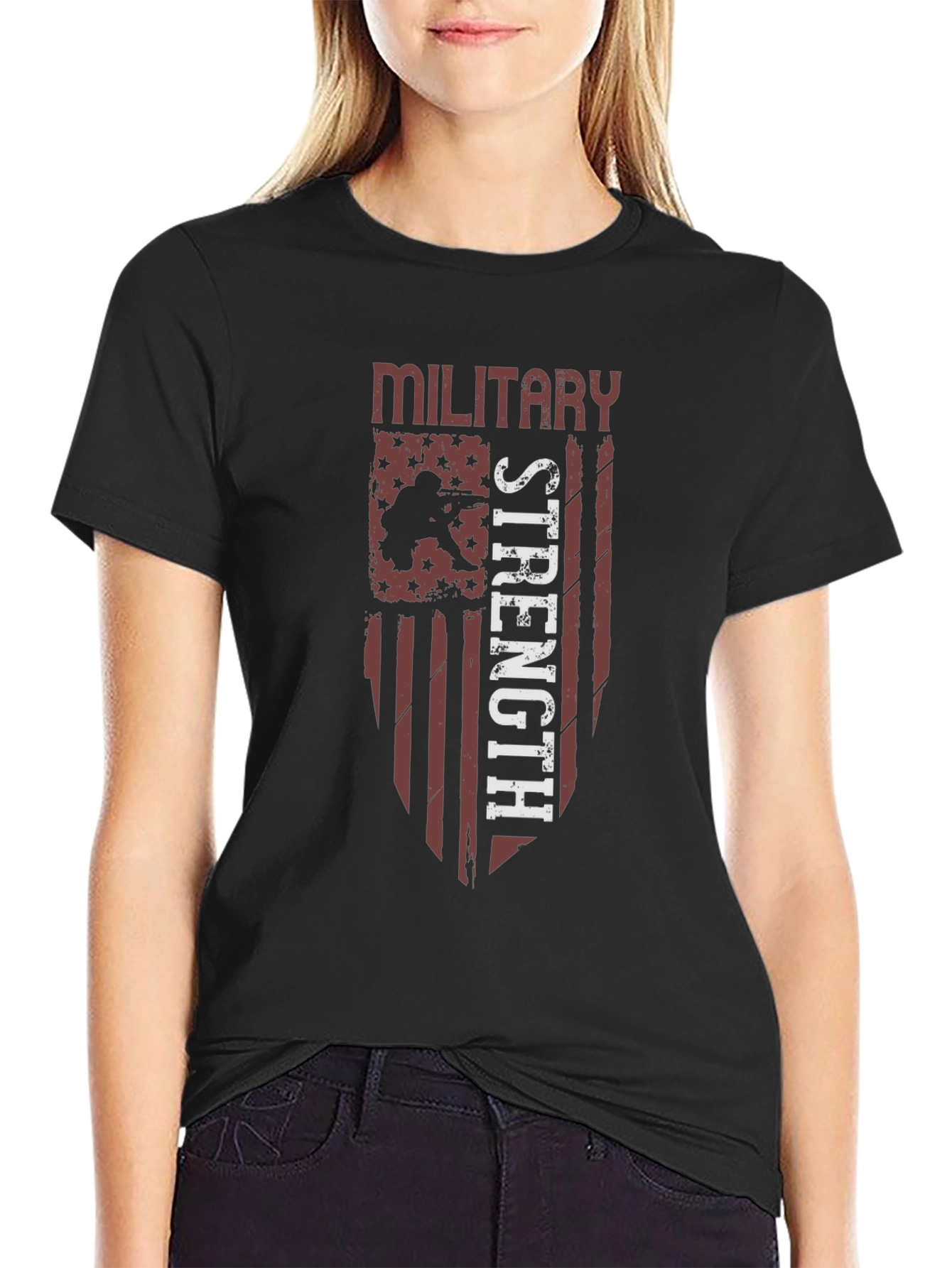Military Strength Graphic Tee - Patriotic Design