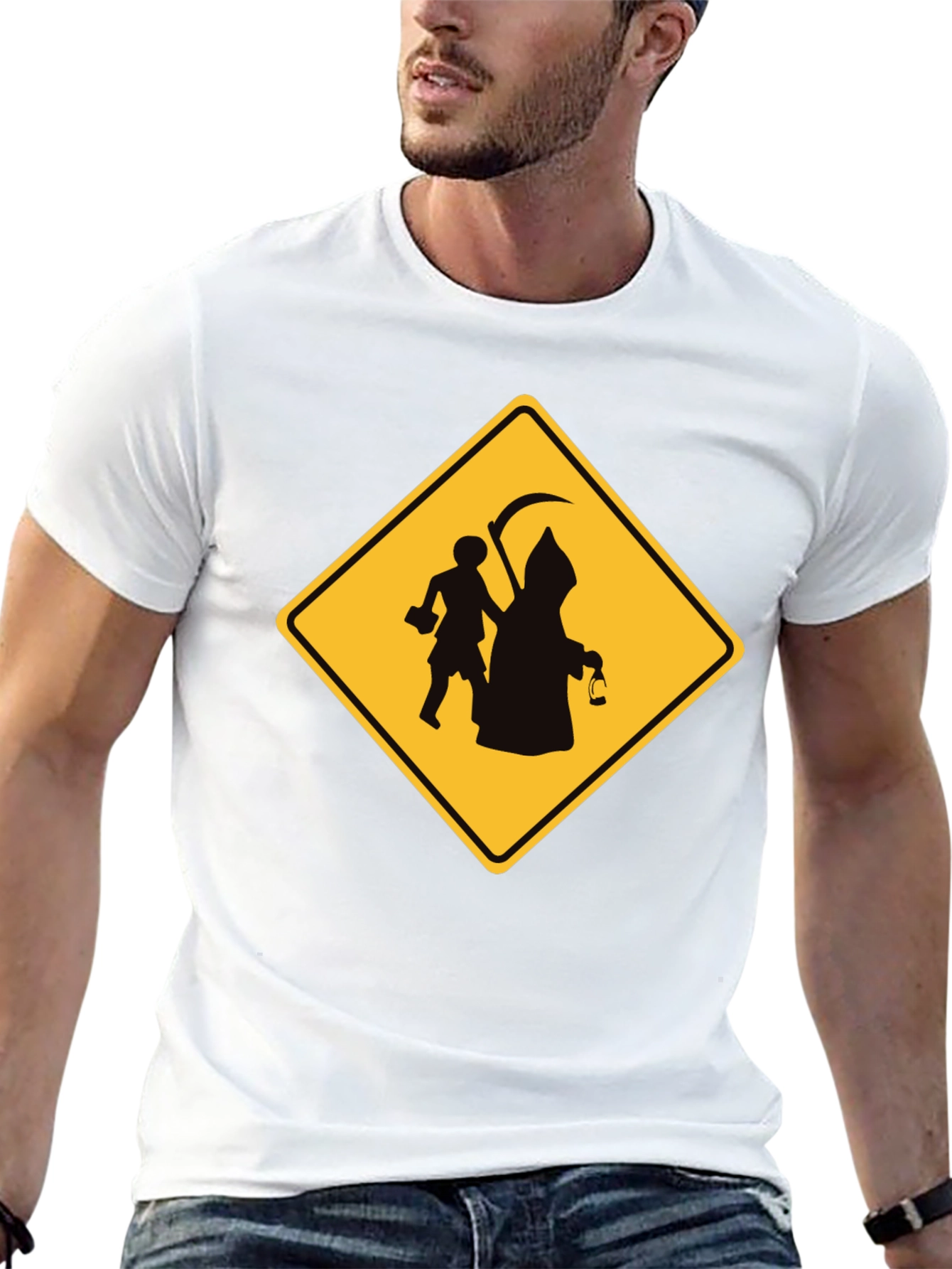 Grim Reaper Crossing Funny Black T-Shirt