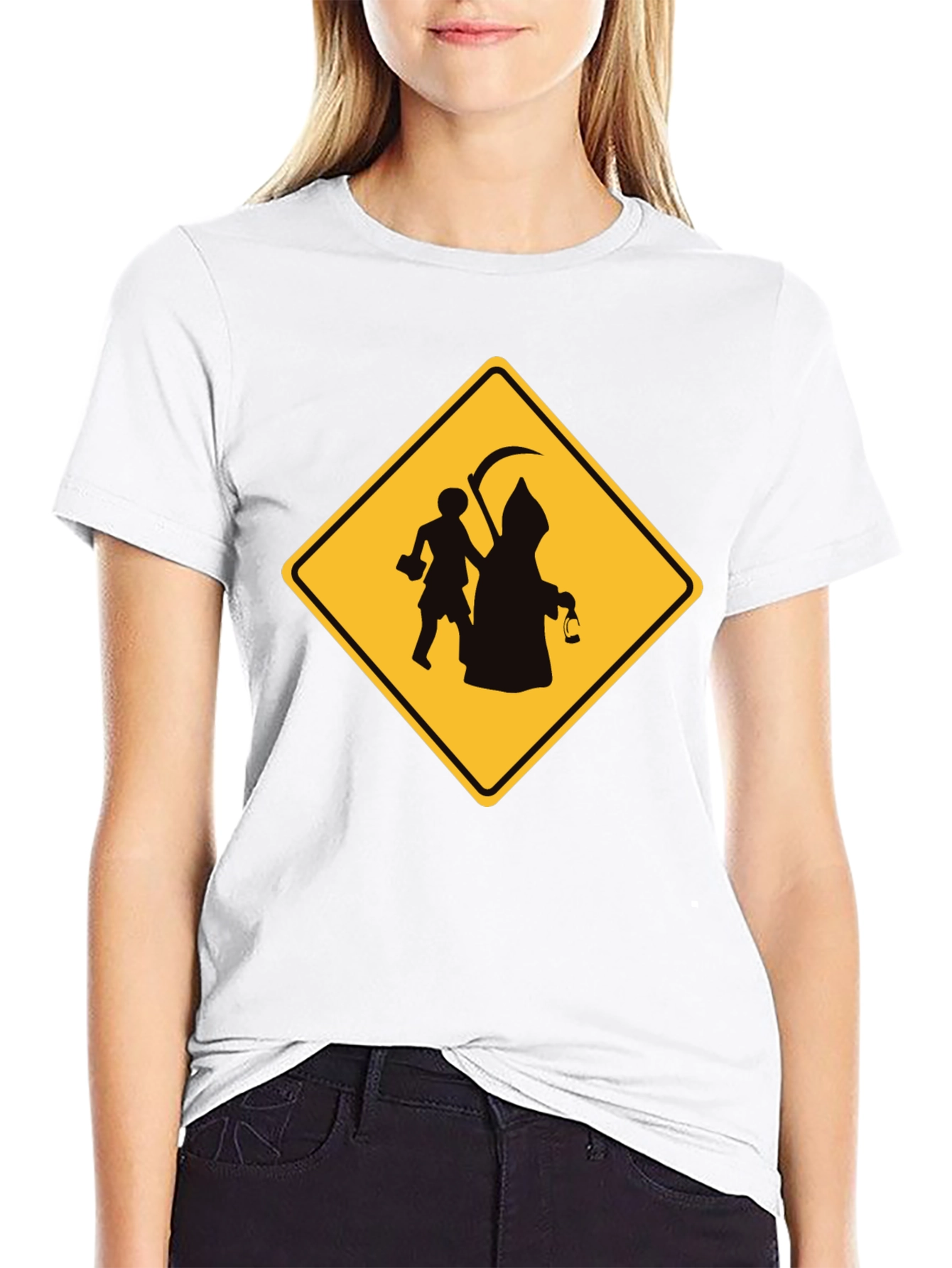 Grim Reaper Crossing Funny Black T-Shirt
