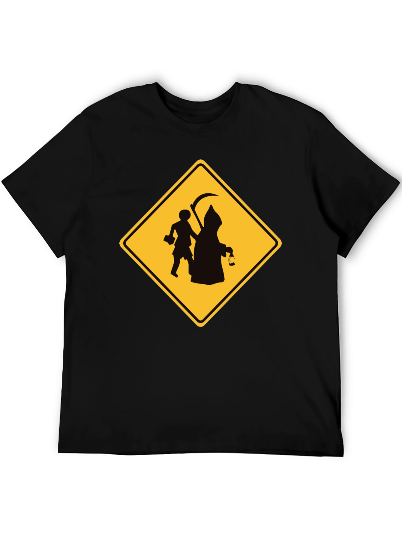 Grim Reaper Crossing Funny Black T-Shirt