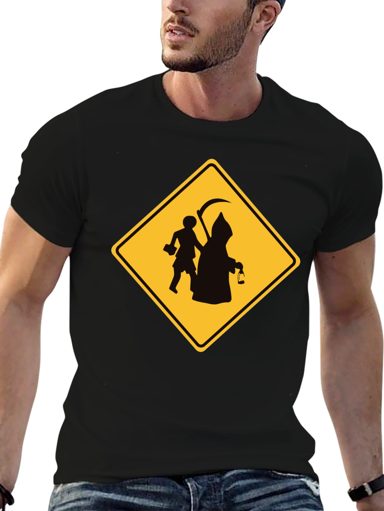 Grim Reaper Crossing Funny Black T-Shirt