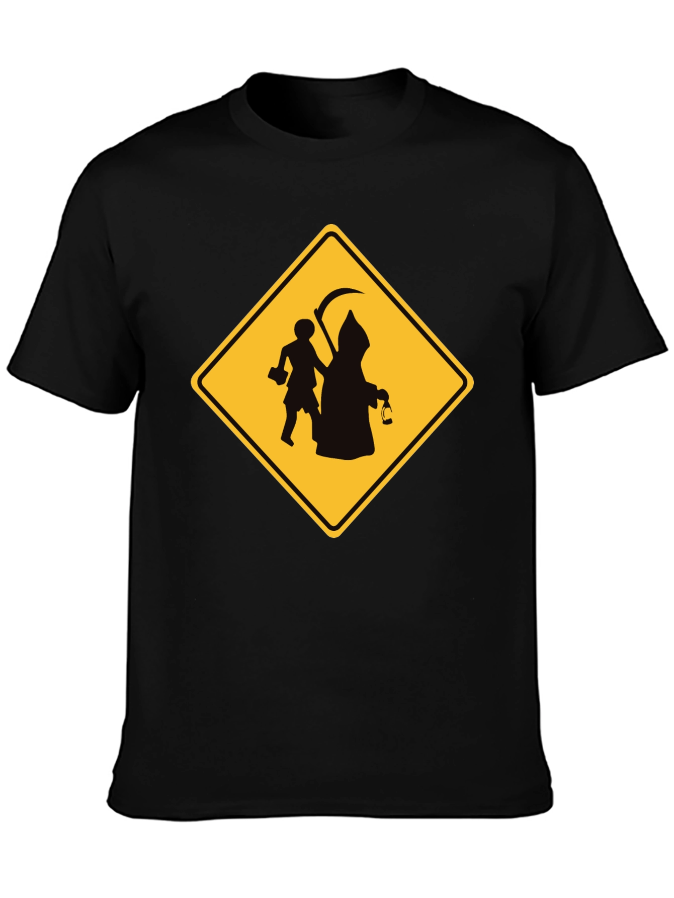 Grim Reaper Crossing Funny Black T-Shirt