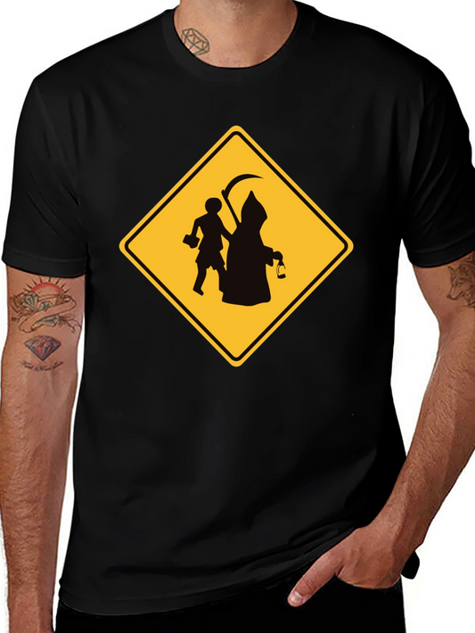 Grim Reaper Crossing Funny Black T-Shirt