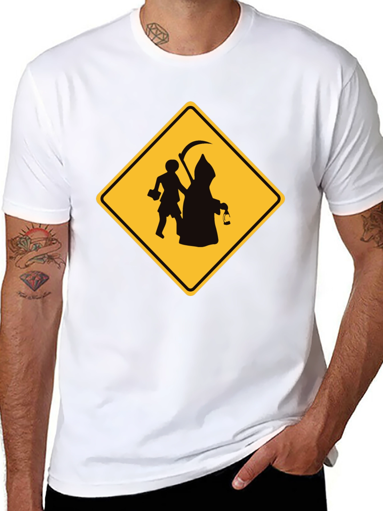 Grim Reaper Crossing Funny Black T-Shirt