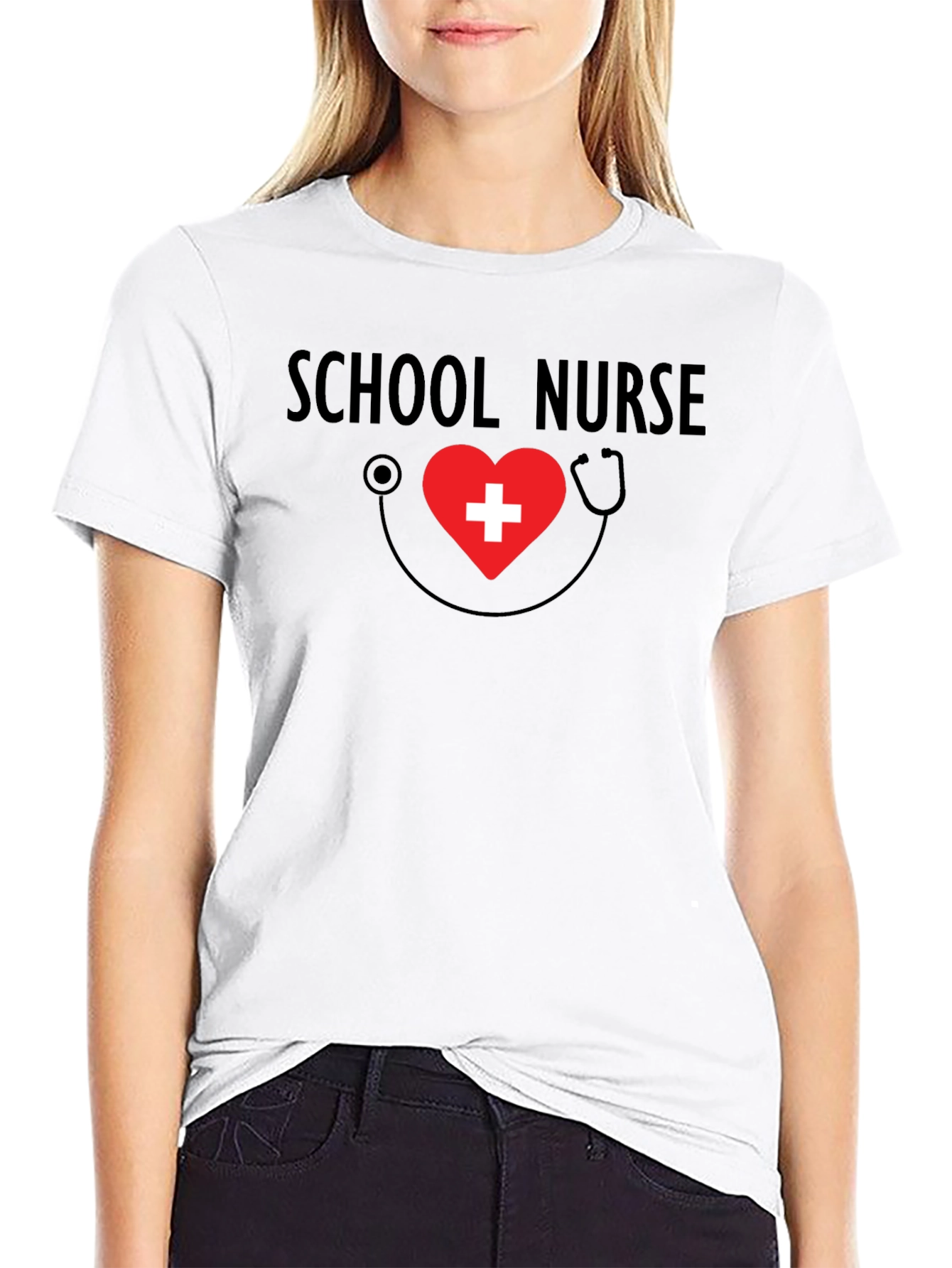 School Nurse Heart Stethoscope Graphic Tee