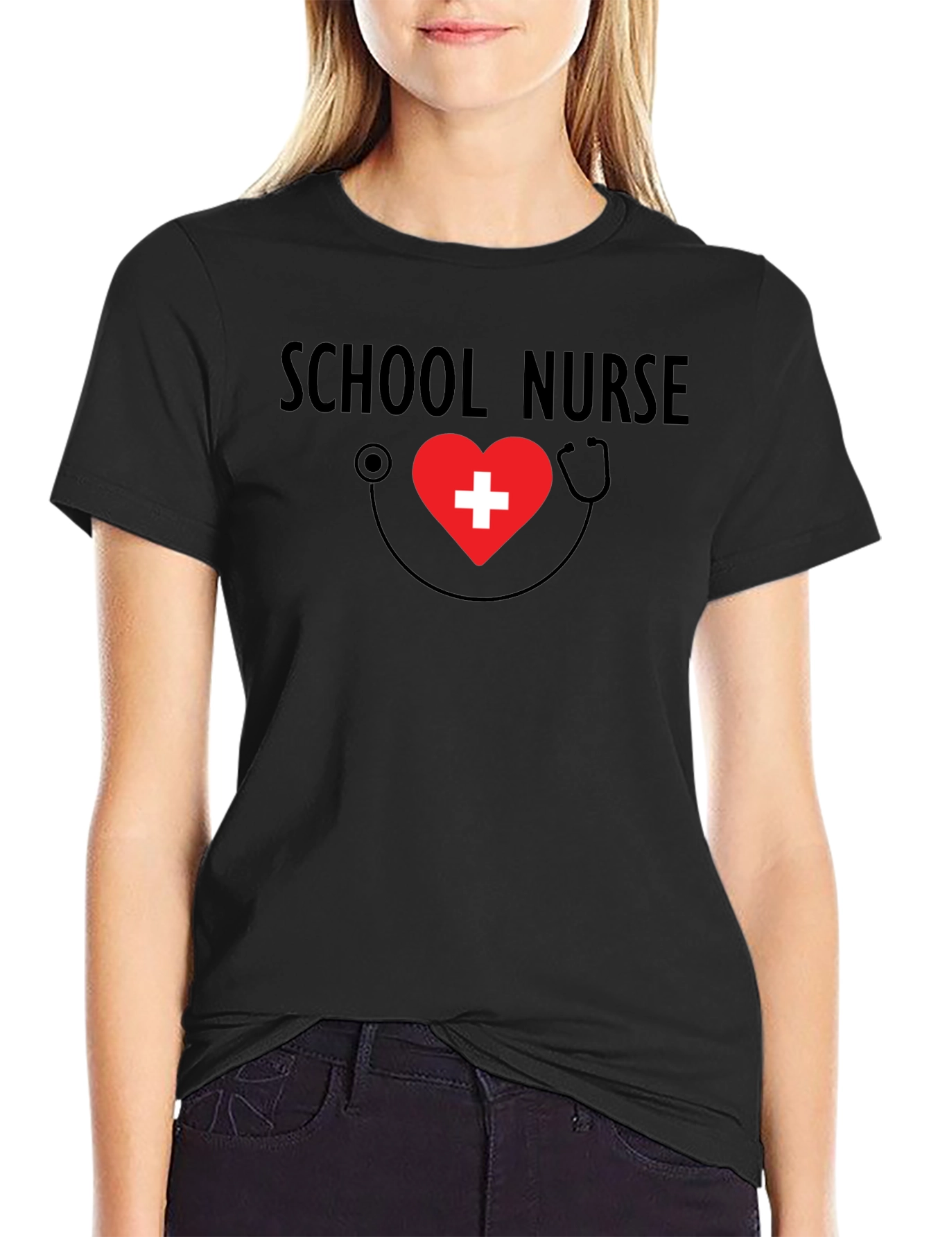 School Nurse Heart Stethoscope Graphic Tee