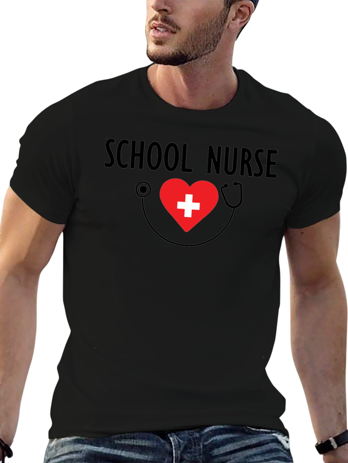 School Nurse Heart Stethoscope Graphic Tee
