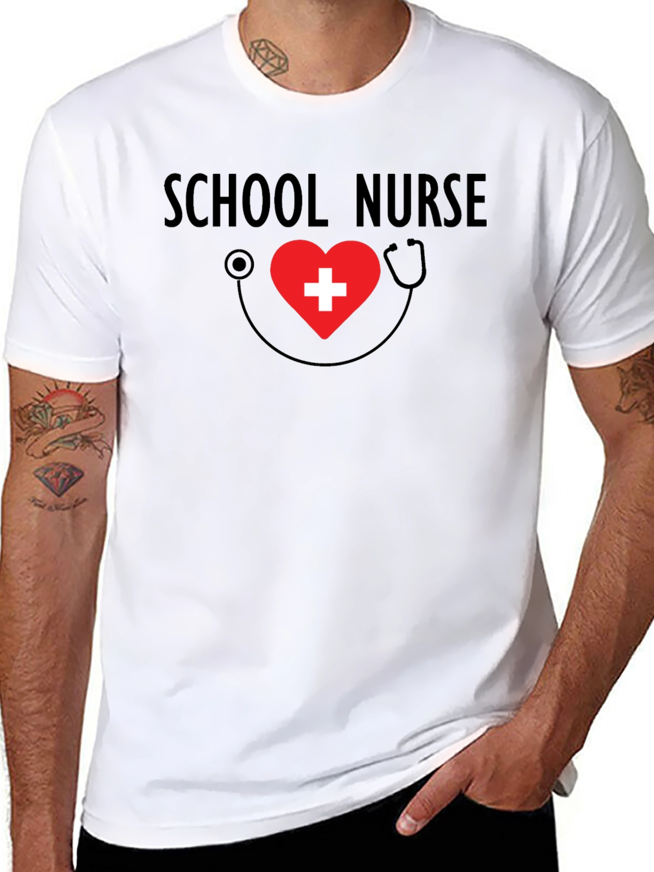 School Nurse Heart Stethoscope Graphic Tee