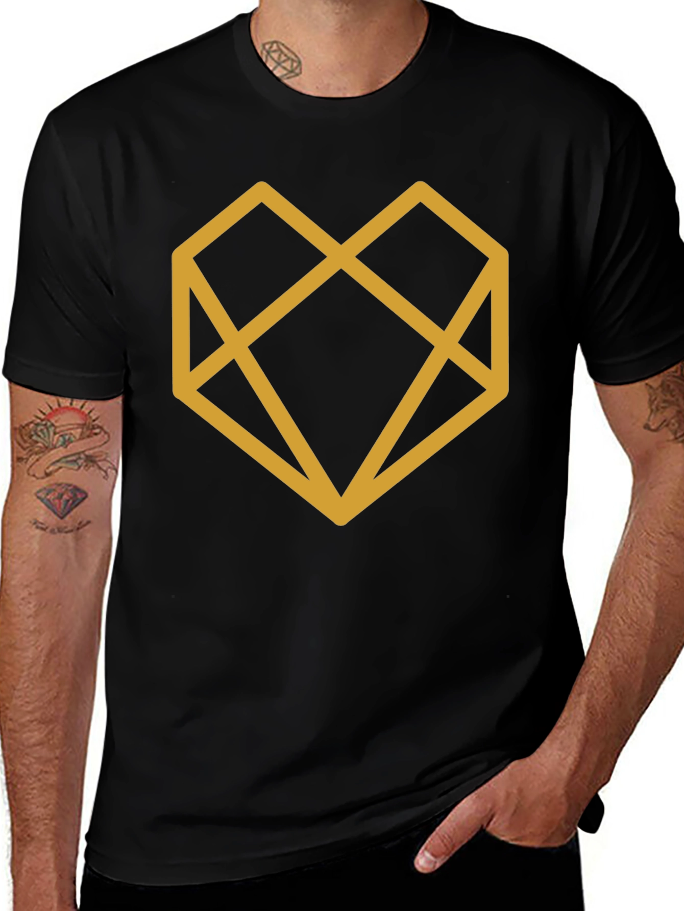 Geometric Heart Graphic Tee - Modern Black T-Shirt