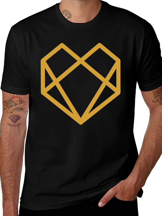 Geometric Heart Graphic Tee - Modern Black T-Shirt