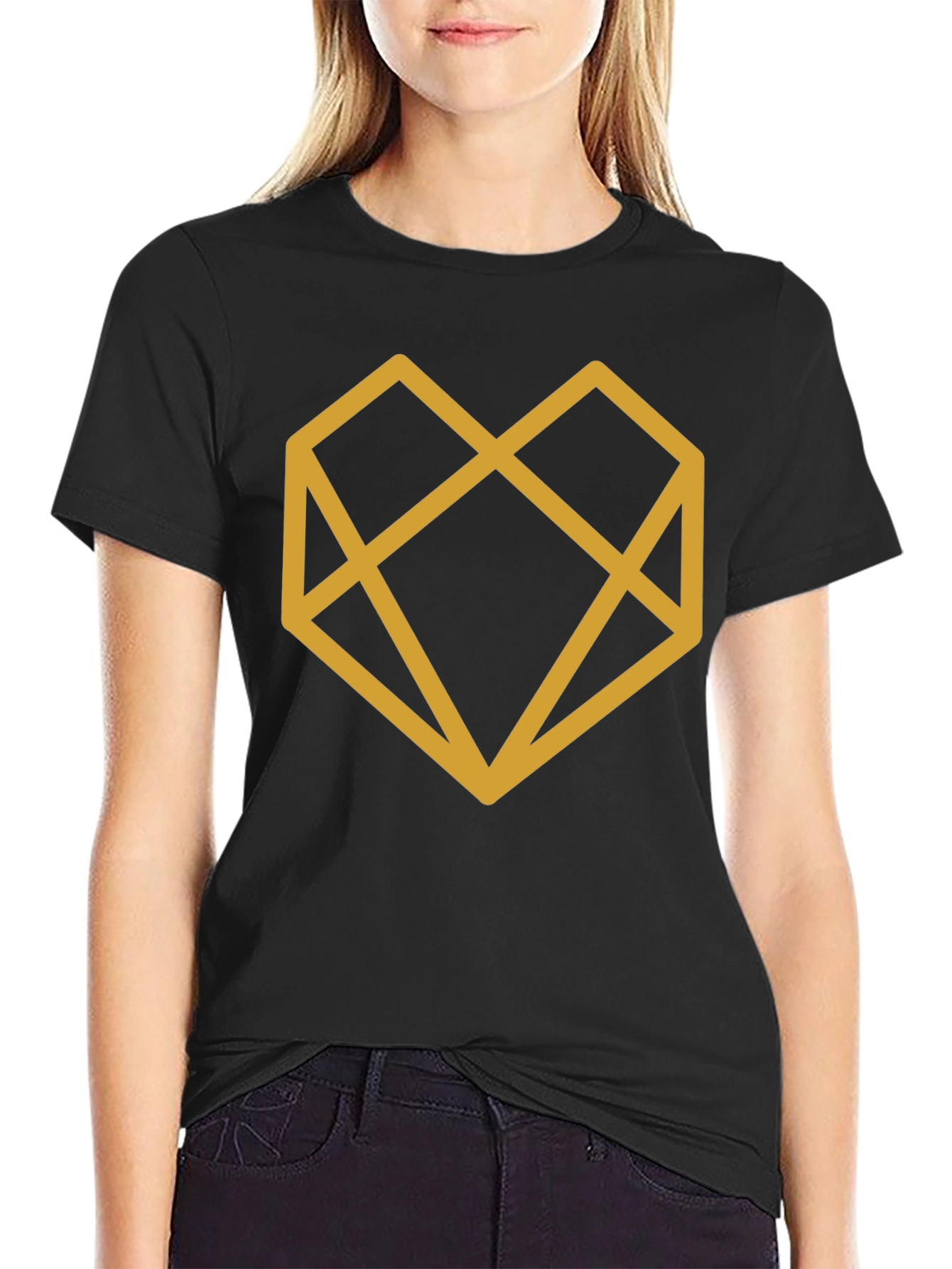 Geometric Heart Graphic Tee - Modern Black T-Shirt