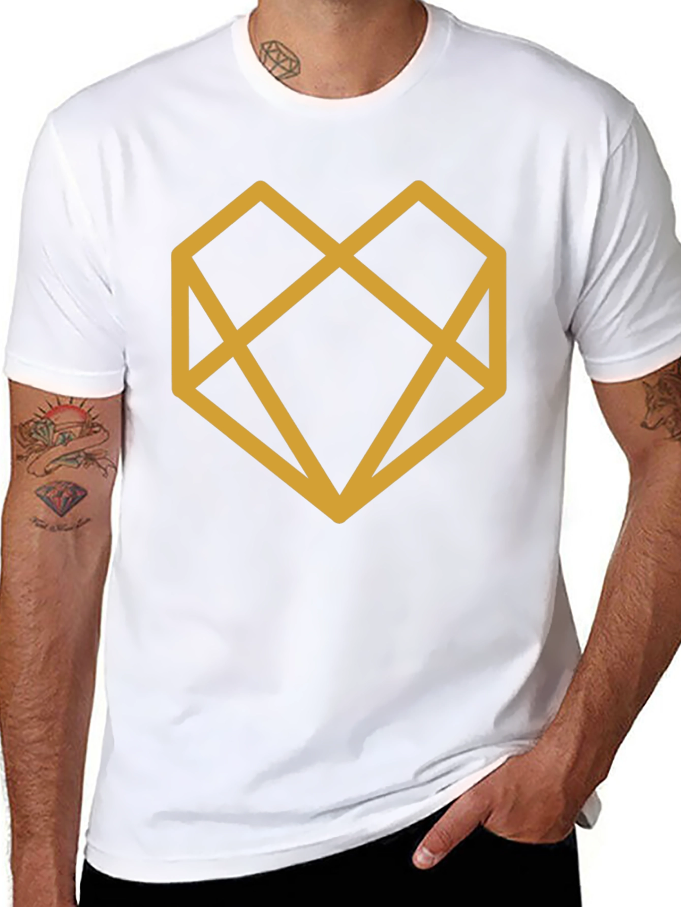 Geometric Heart Graphic Tee - Modern Black T-Shirt