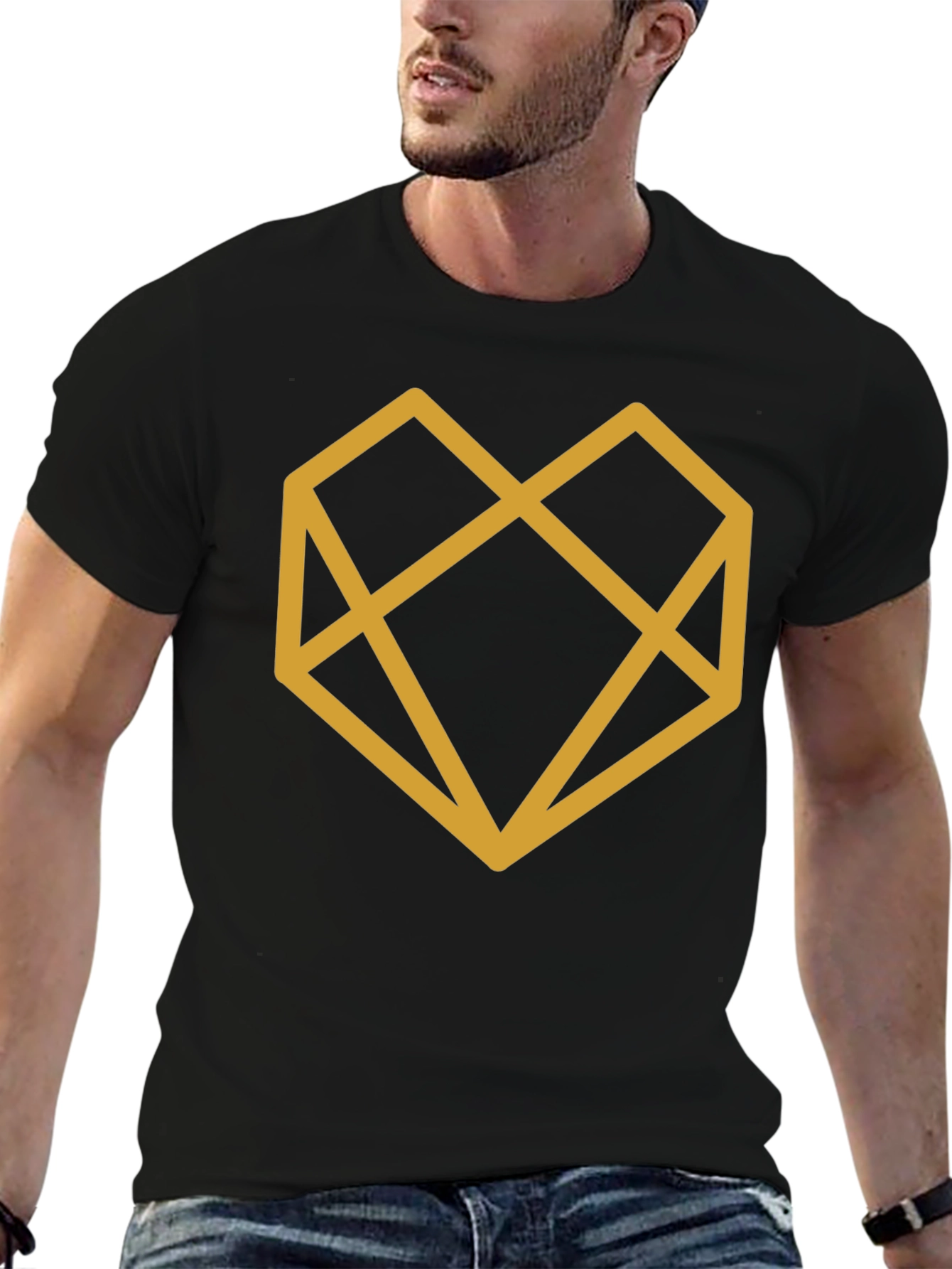 Geometric Heart Graphic Tee - Modern Black T-Shirt