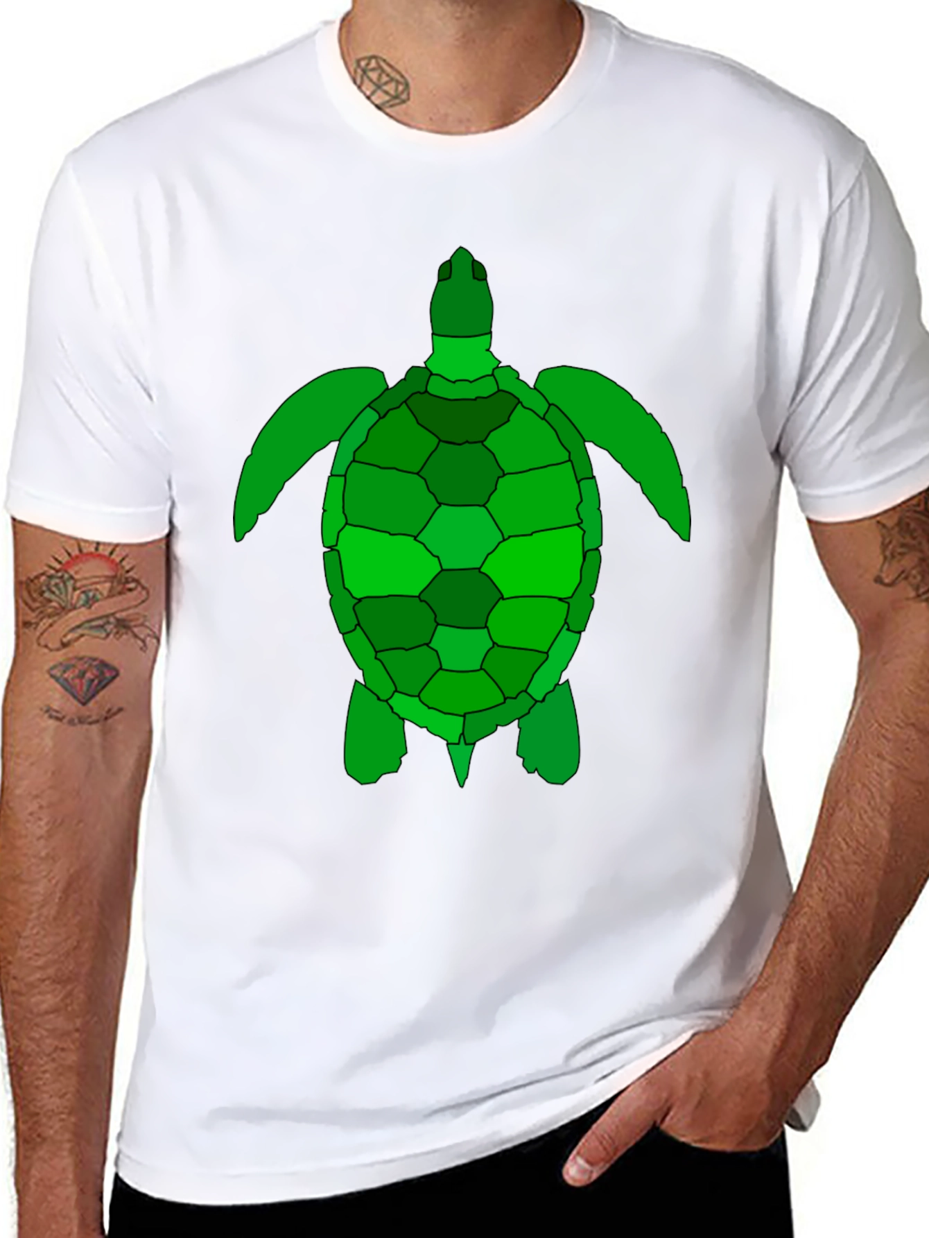 Green Sea Turtle Graphic Tee - Black Cotton T-Shirt