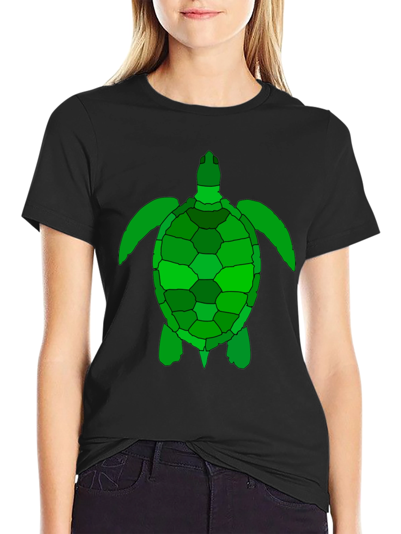 Green Sea Turtle Graphic Tee - Black Cotton T-Shirt