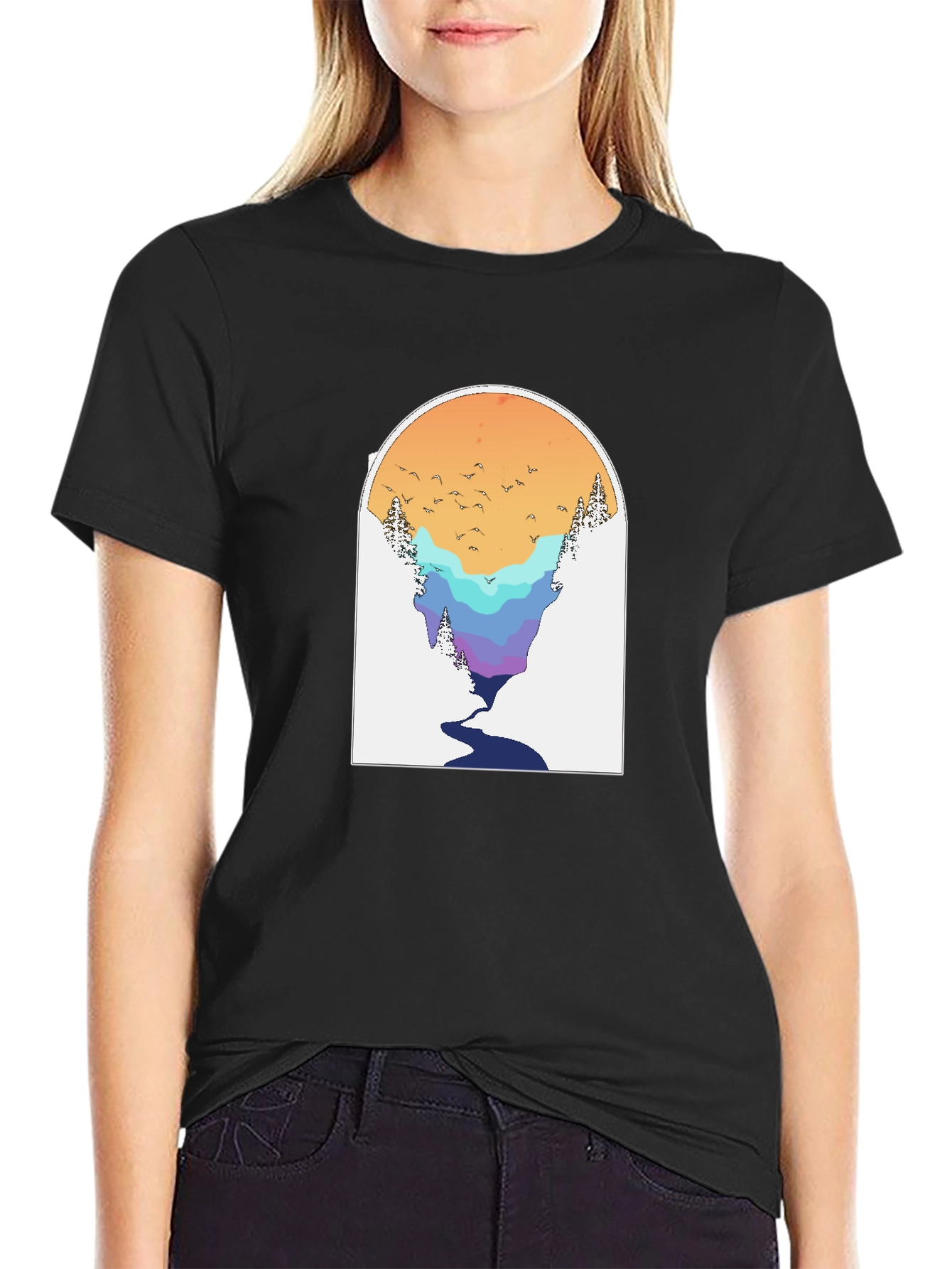 Nature Scene Graphic Tee - Black