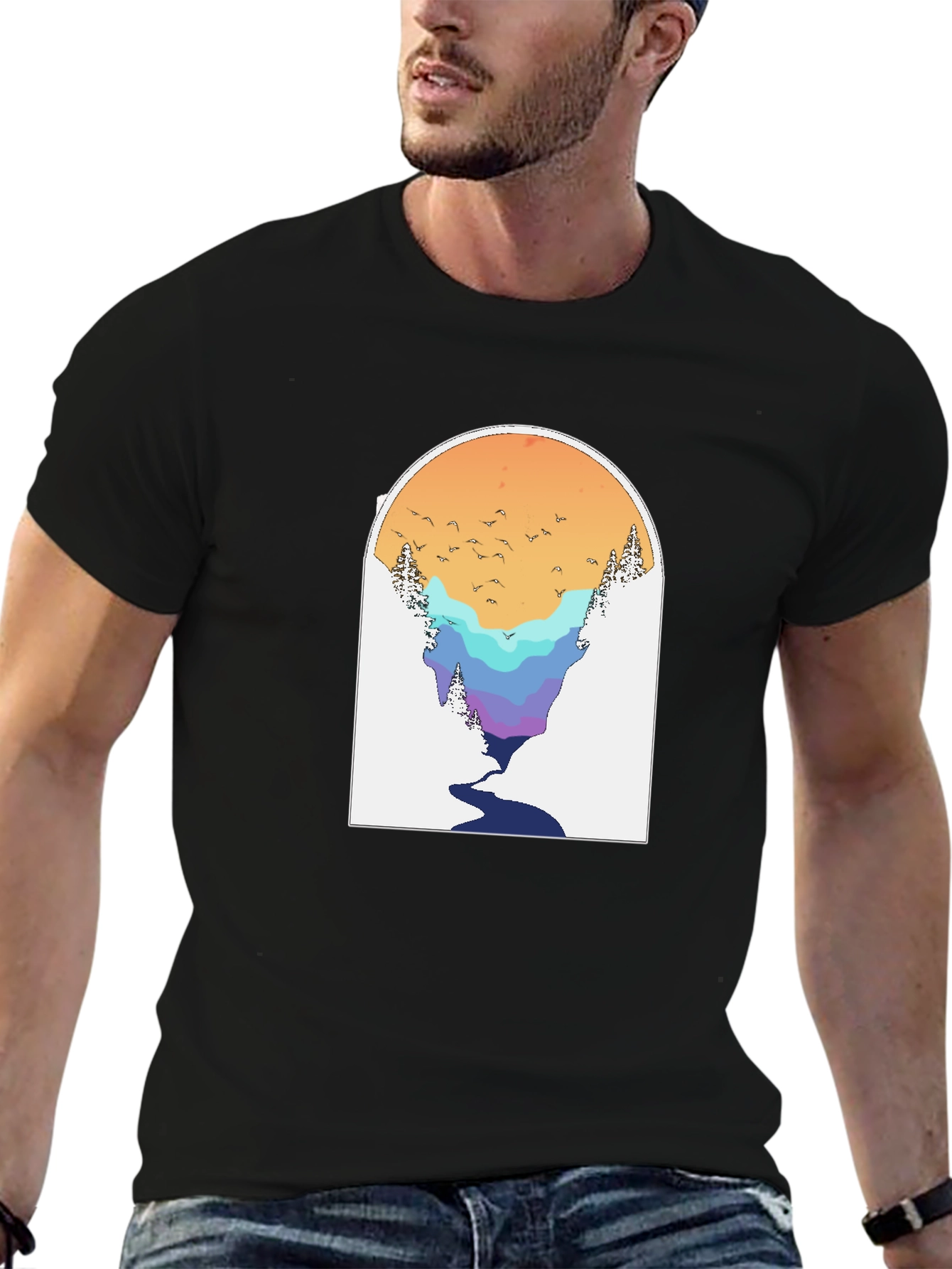 Nature Scene Graphic Tee - Black