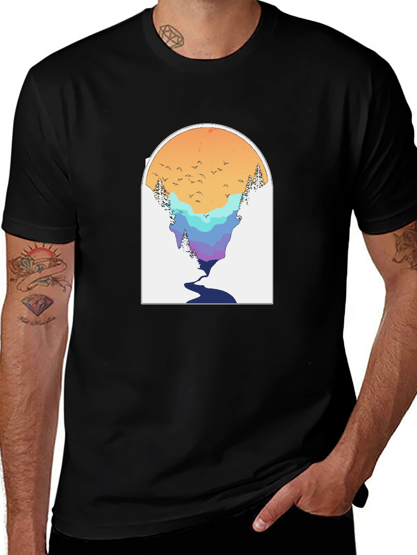 Nature Scene Graphic Tee - Black