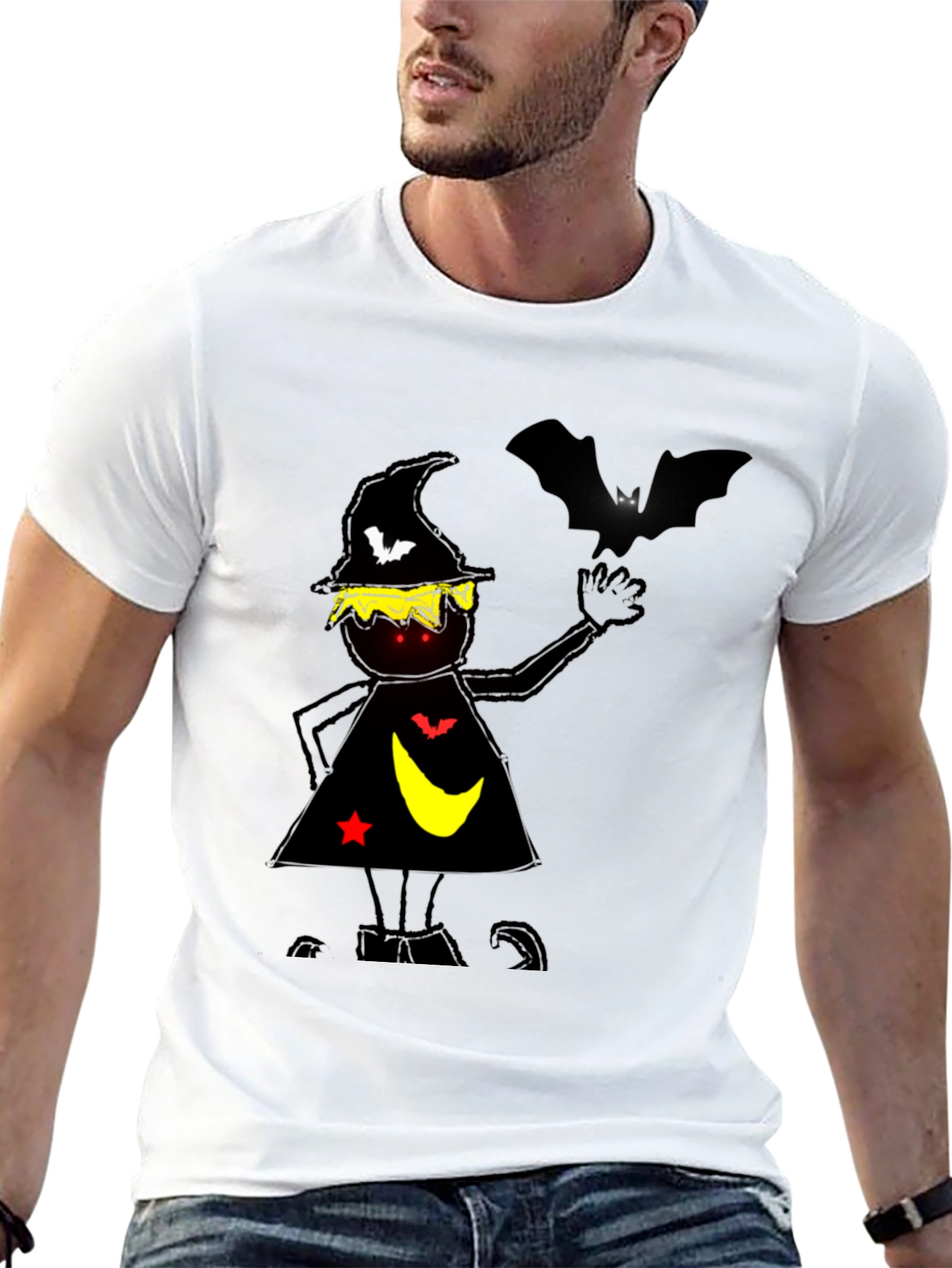 Halloween Witch & Bat Graphic Tee