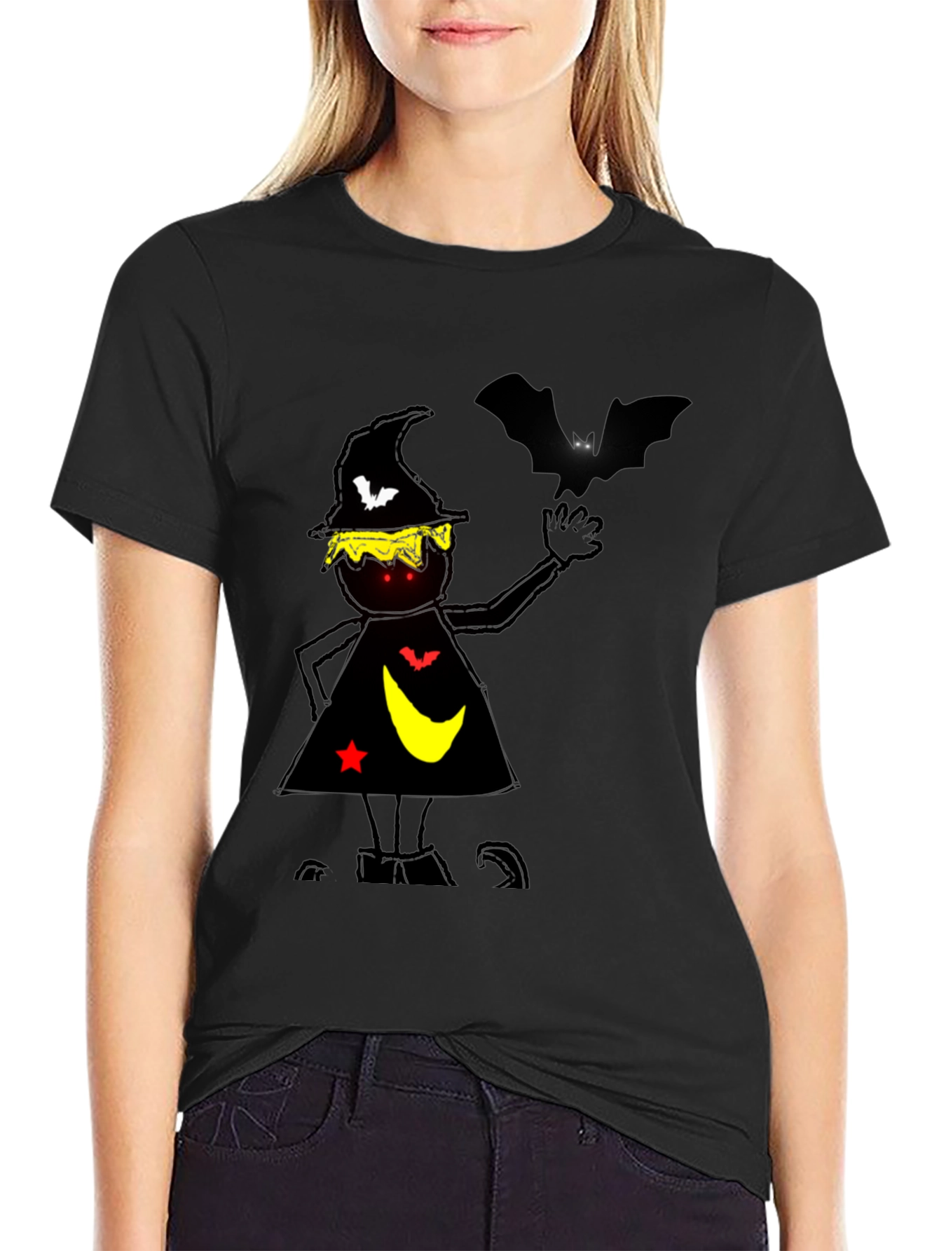 Halloween Witch & Bat Graphic Tee