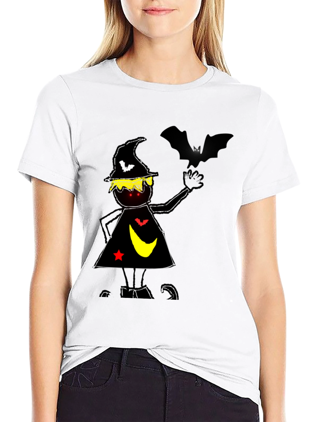 Halloween Witch & Bat Graphic Tee