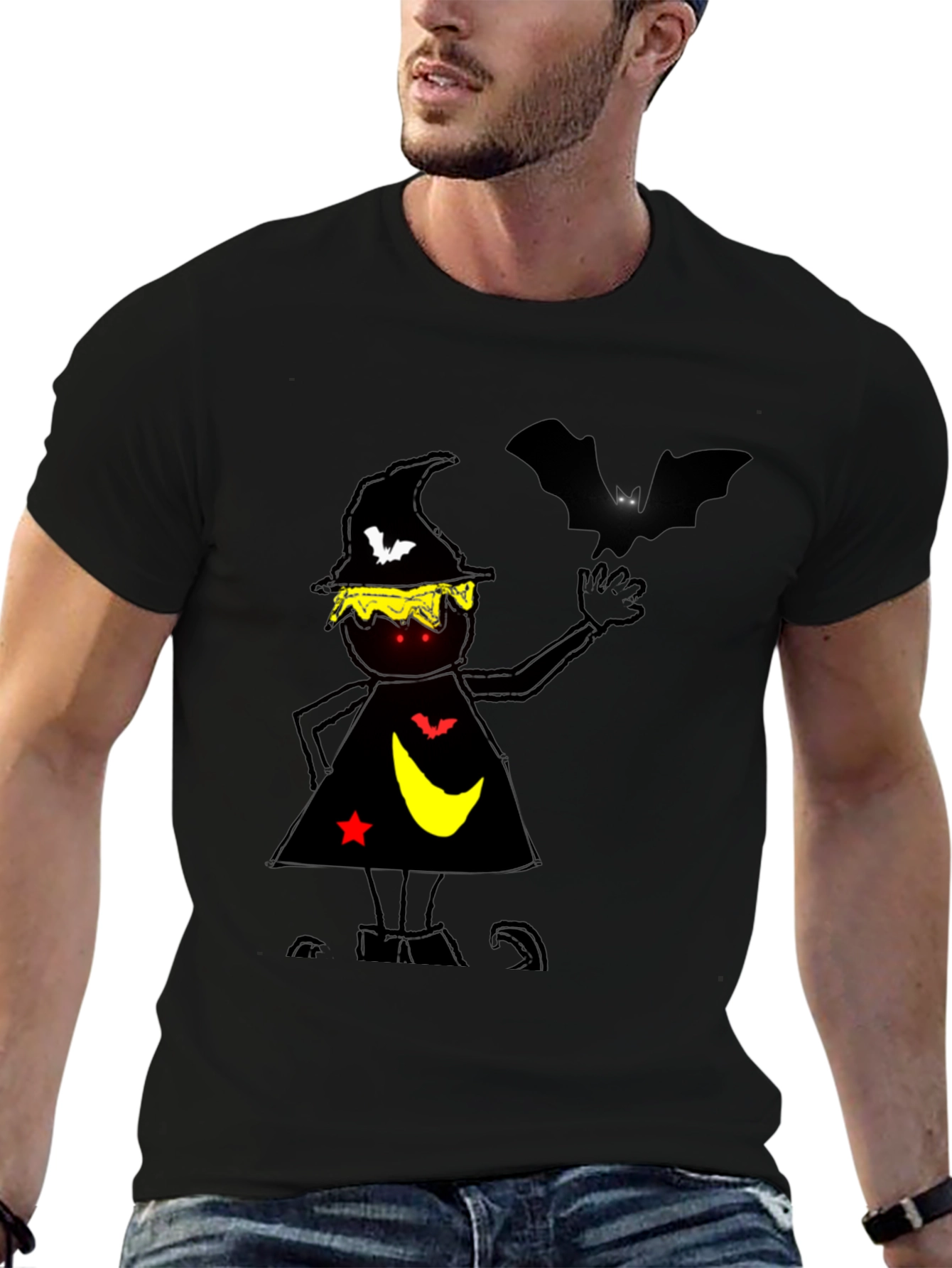 Halloween Witch & Bat Graphic Tee