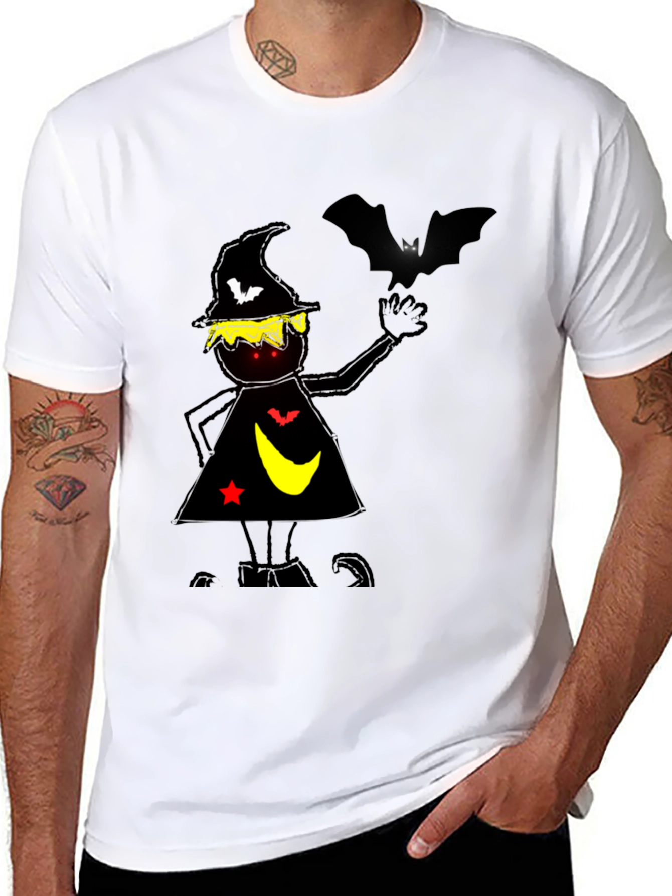 Halloween Witch & Bat Graphic Tee