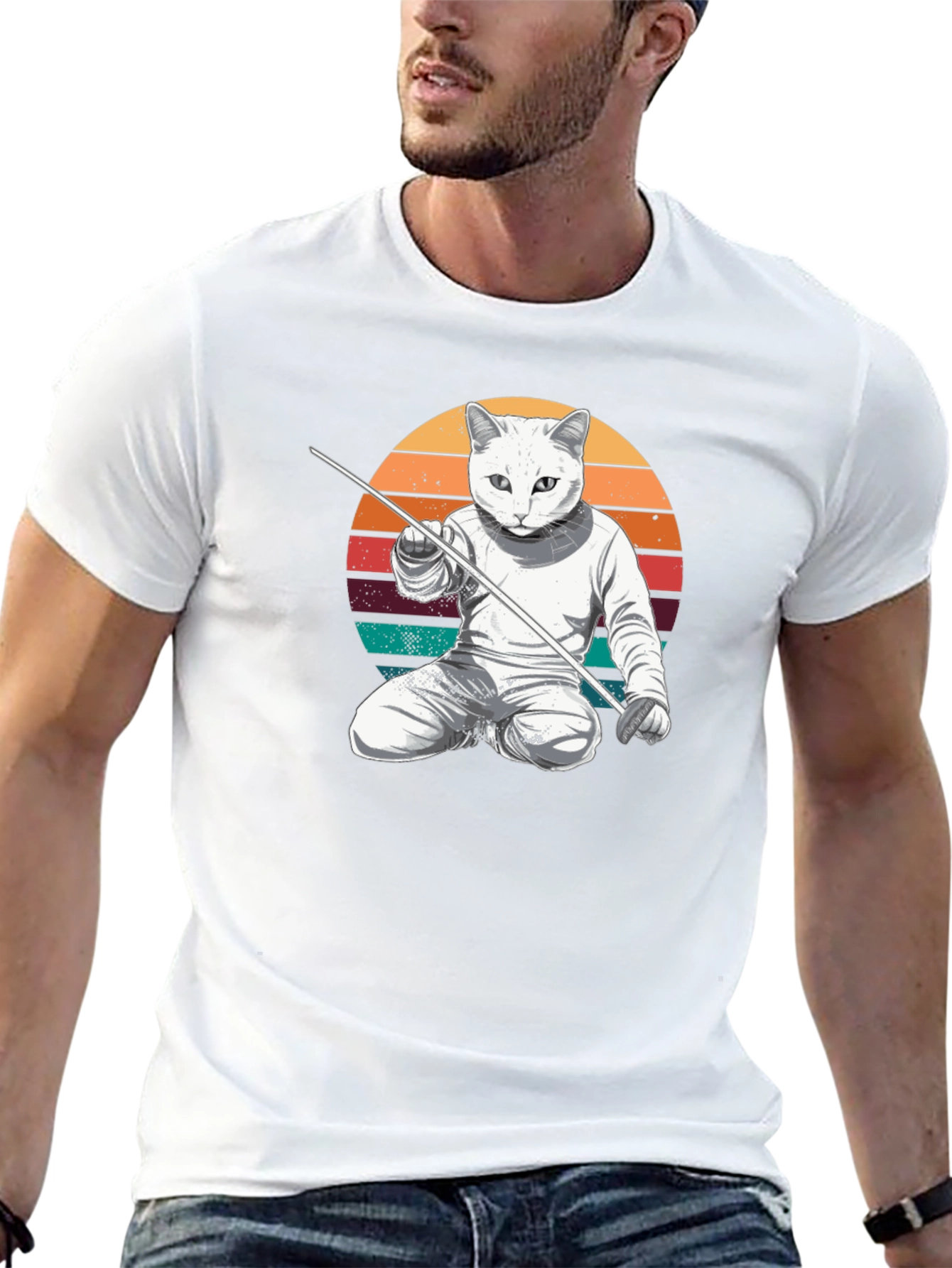 Fencer Cat T-Shirt - Cool Graphic Tee