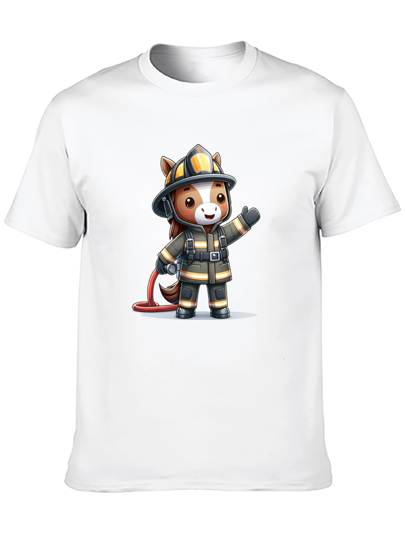 Cartoon Firefighter Horse Black T-Shirt
