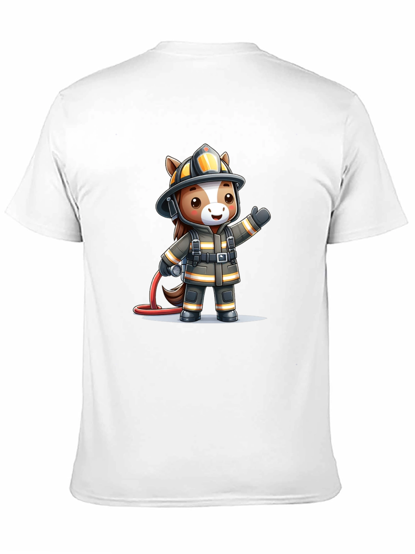 Cartoon Firefighter Horse Black T-Shirt