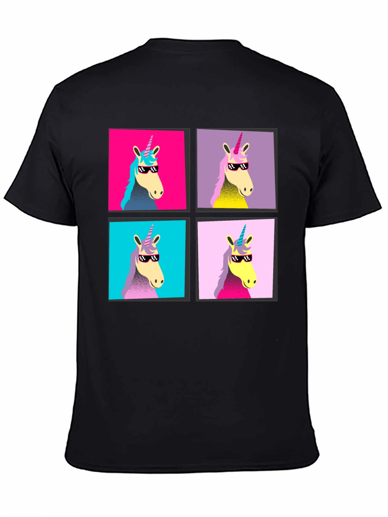Unicorn Pop Art Graphic Black T-Shirt
