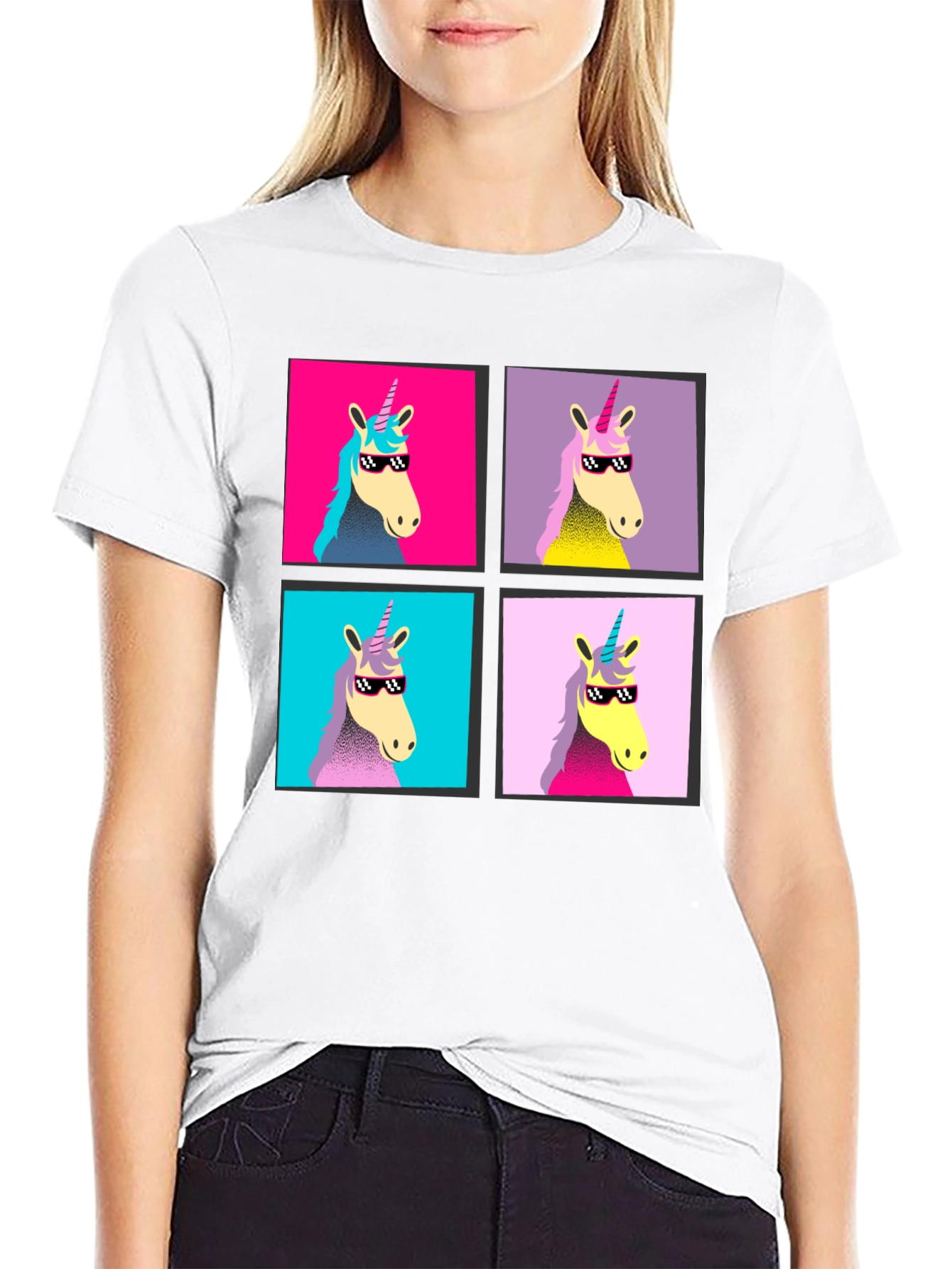 Unicorn Pop Art Graphic Black T-Shirt