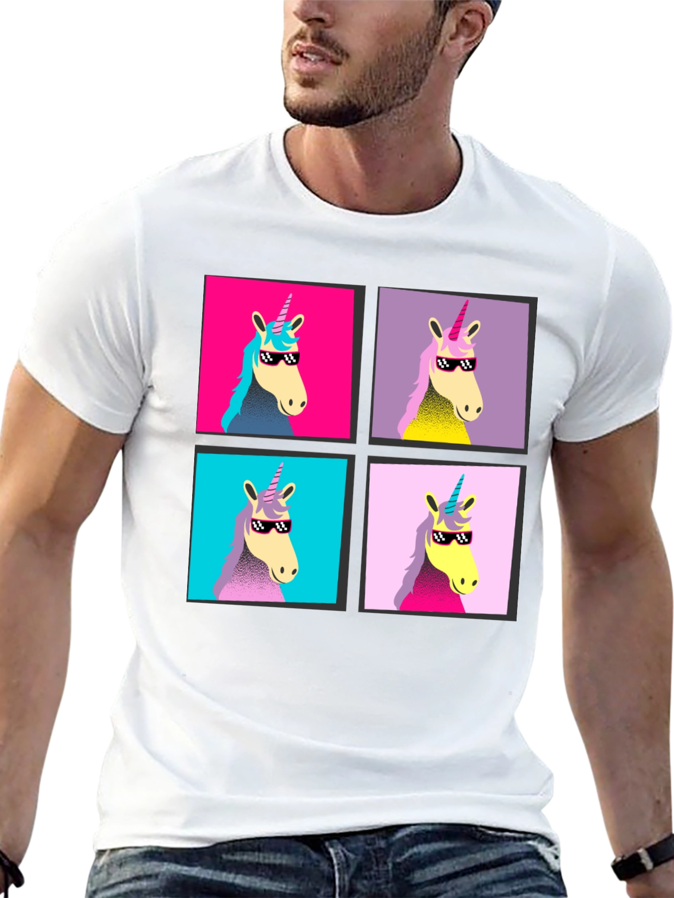 Unicorn Pop Art Graphic Black T-Shirt