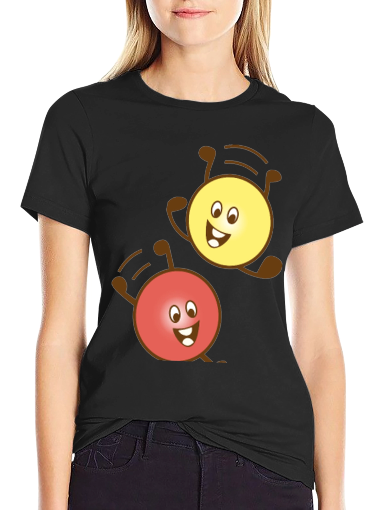 Cute Cartoon Character Graphic Black T-Shirt