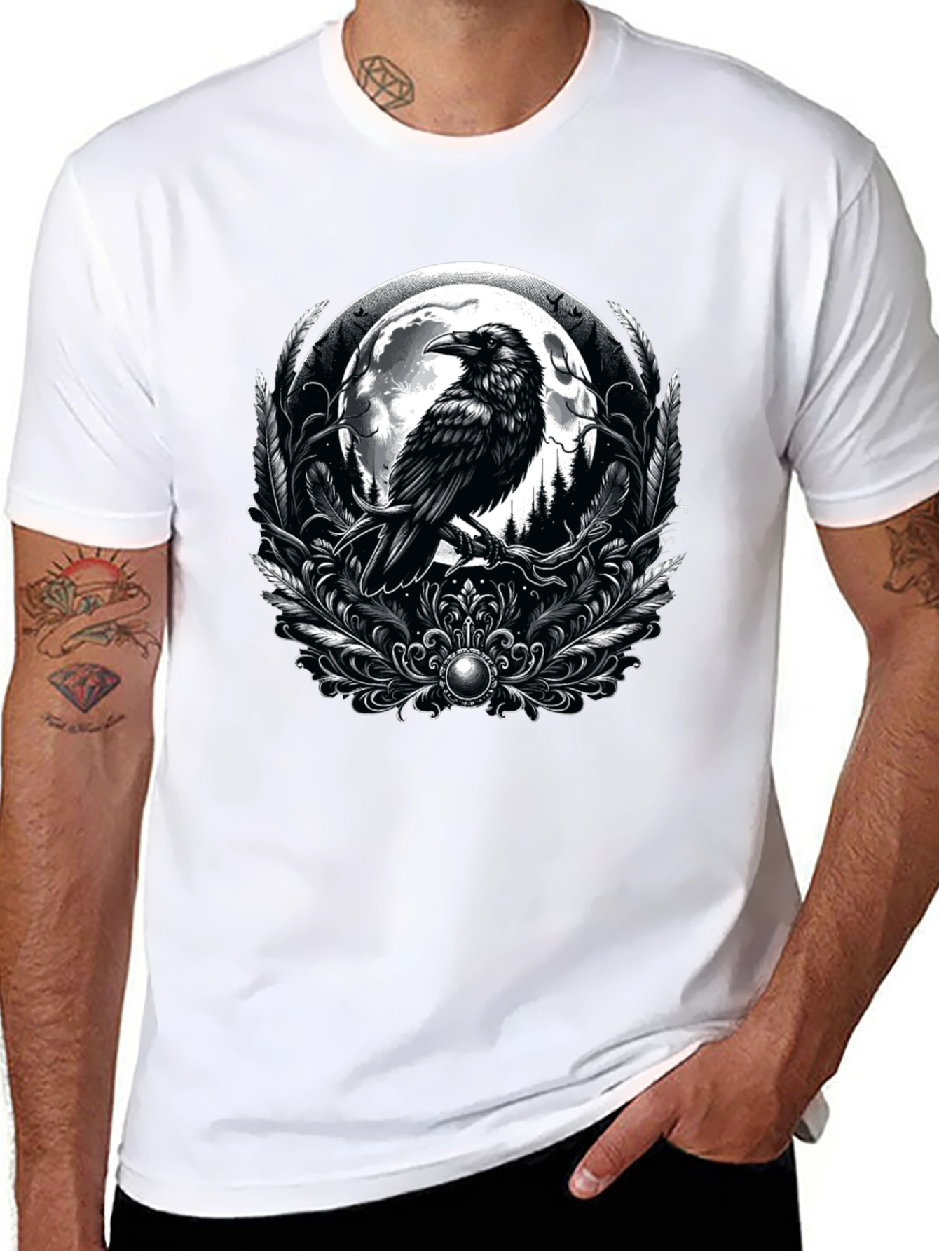 Raven Moon Graphic Tee - Gothic Style Black T-Shirt