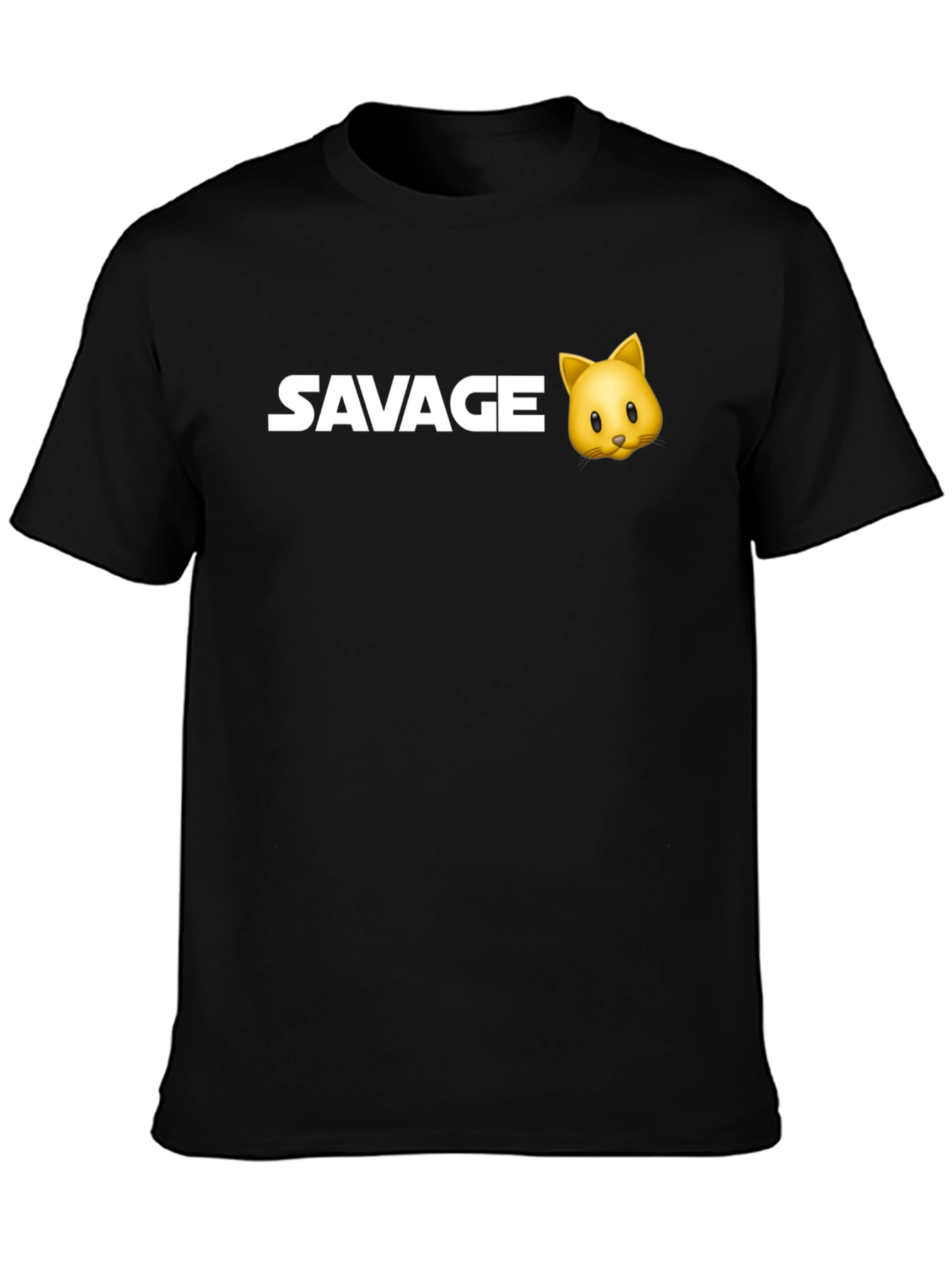 Savage Cat Emoji Black T-Shirt