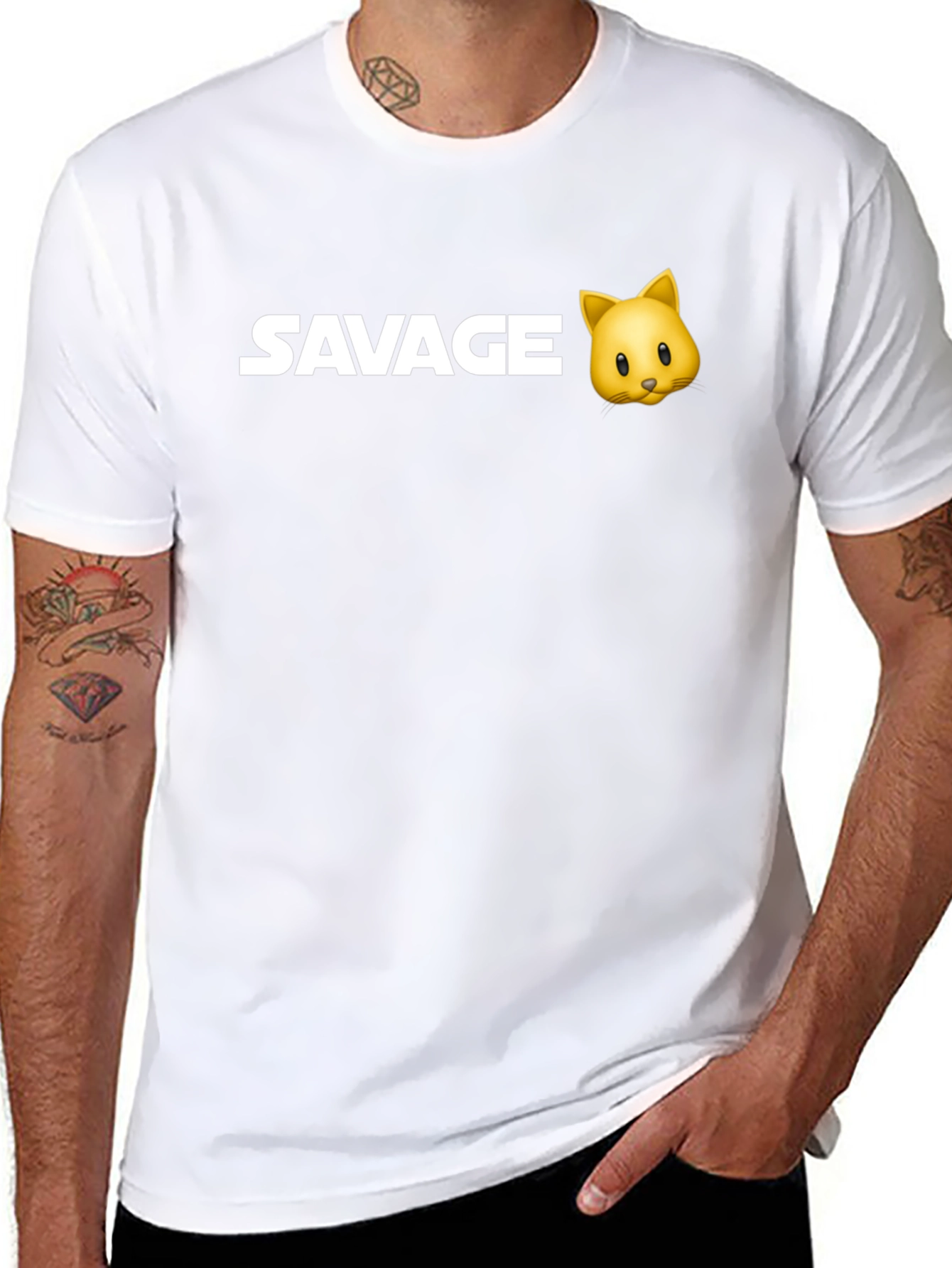 Savage Cat Emoji Black T-Shirt