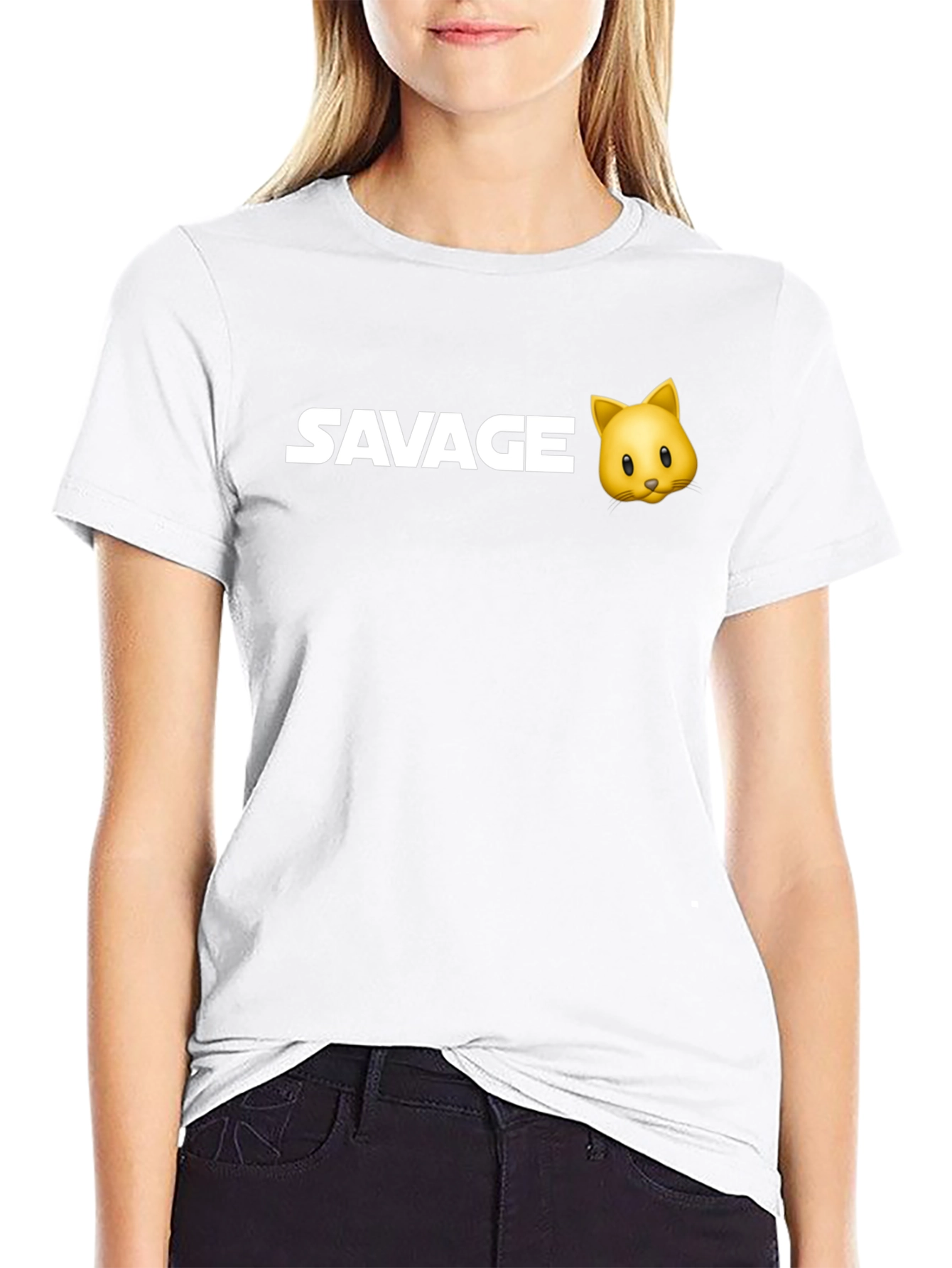 Savage Cat Emoji Black T-Shirt