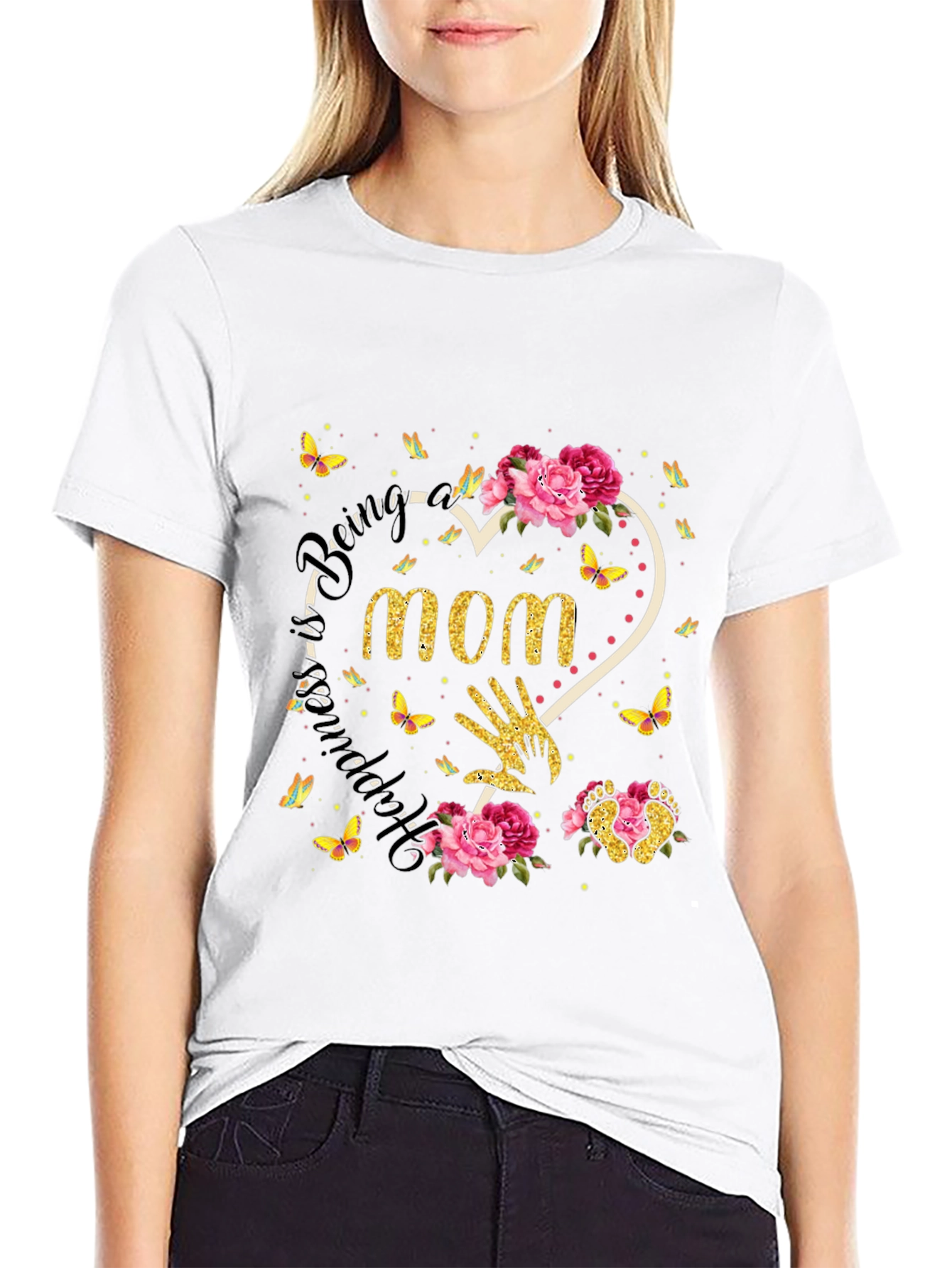 Happiest Being a Mom T-Shirt Floral Design
