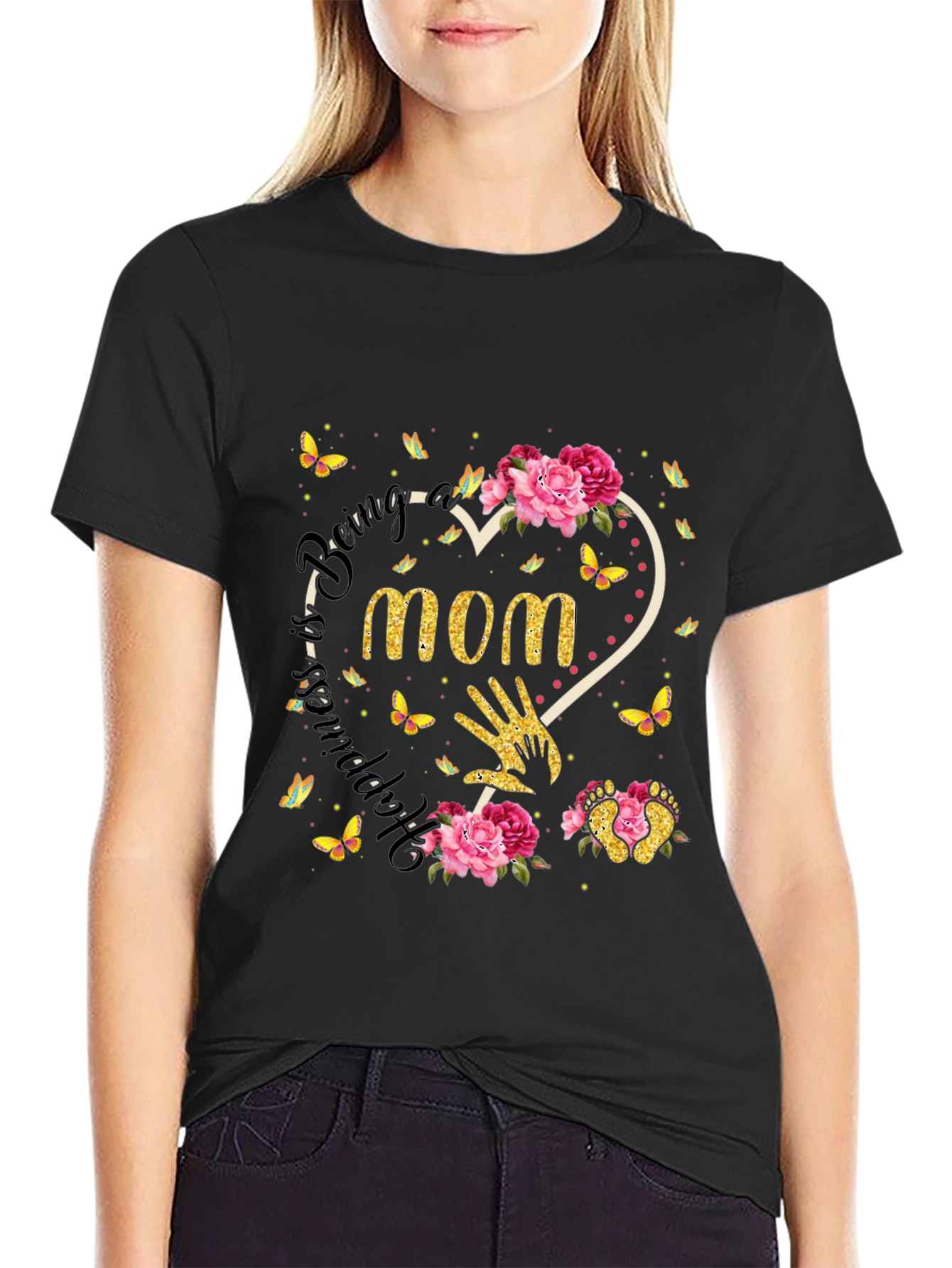 Happiest Being a Mom T-Shirt Floral Design