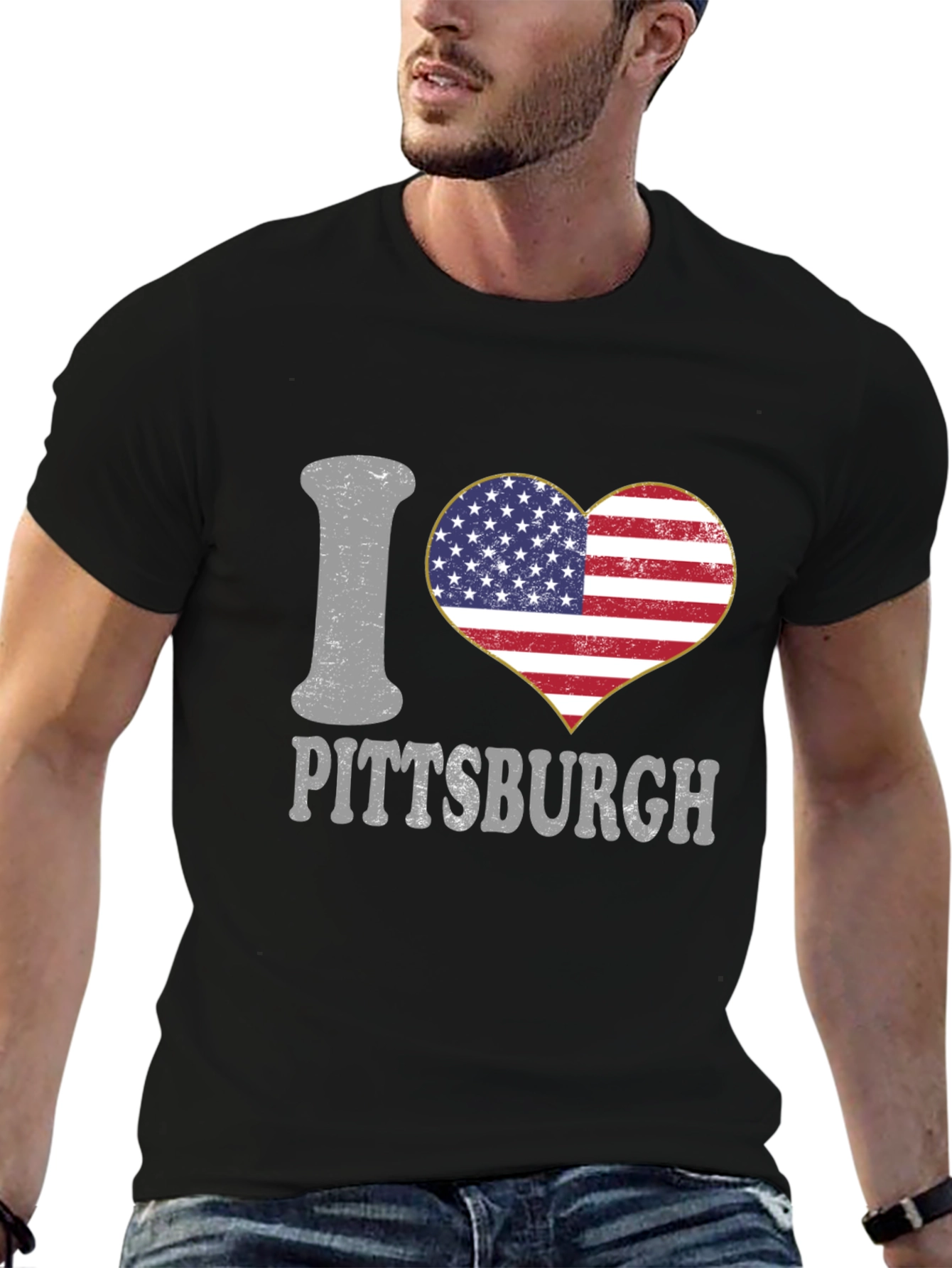 I Love Pittsburgh USA Flag Heart T-Shirt