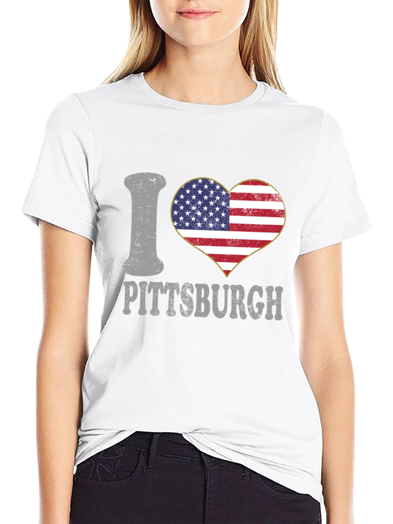 I Love Pittsburgh USA Flag Heart T-Shirt