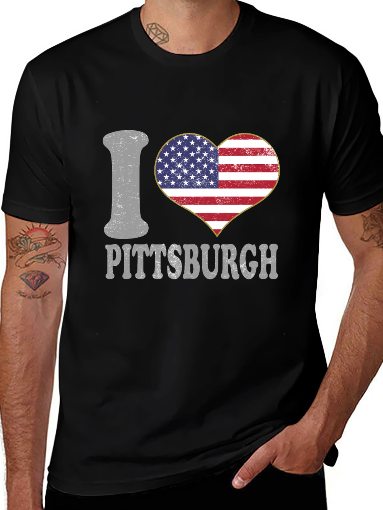 I Love Pittsburgh USA Flag Heart T-Shirt