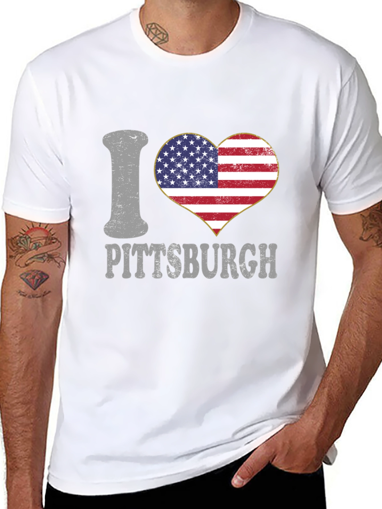 I Love Pittsburgh USA Flag Heart T-Shirt