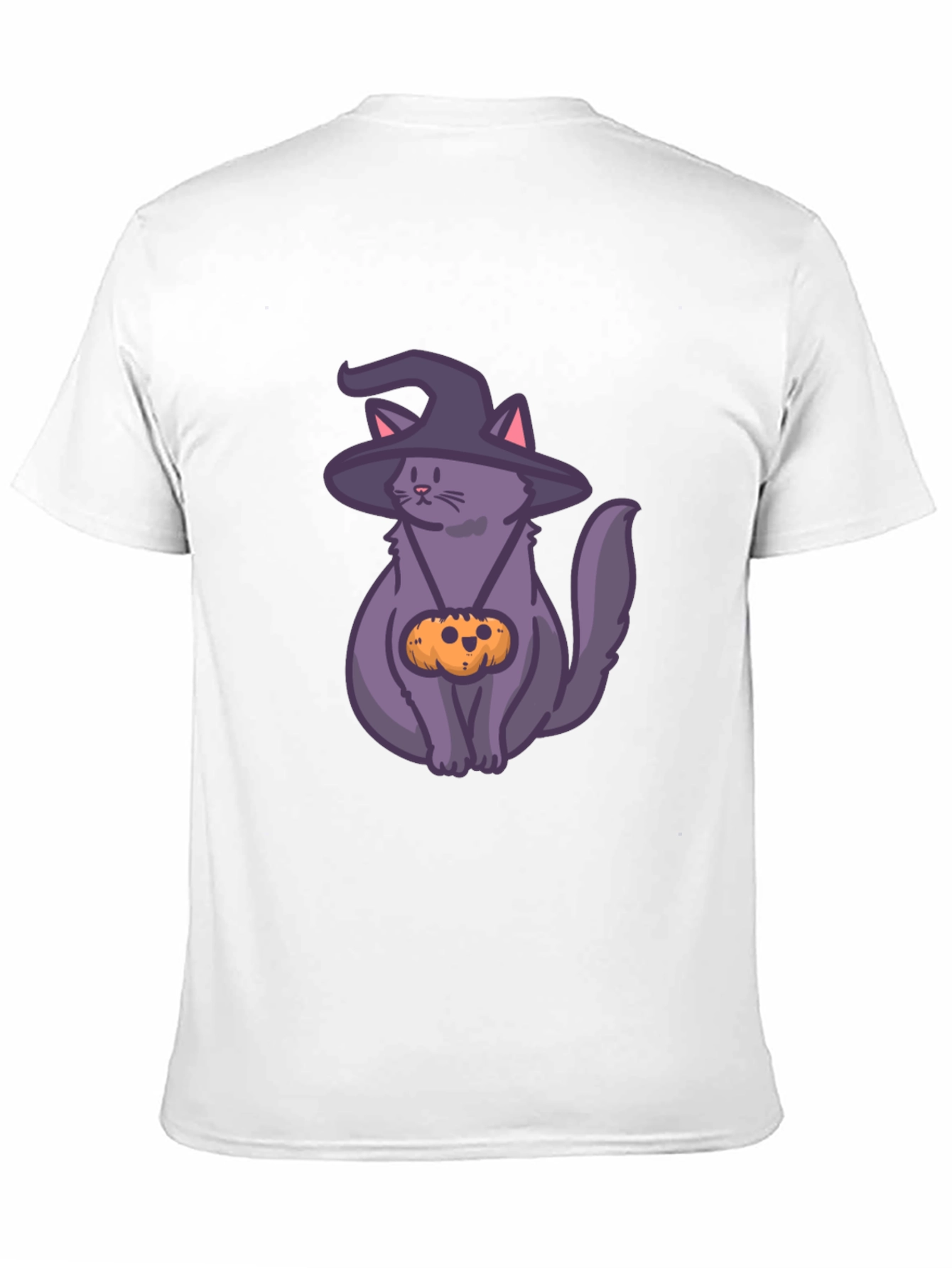Halloween Cat T-Shirt with Witch Hat & Pumpkin