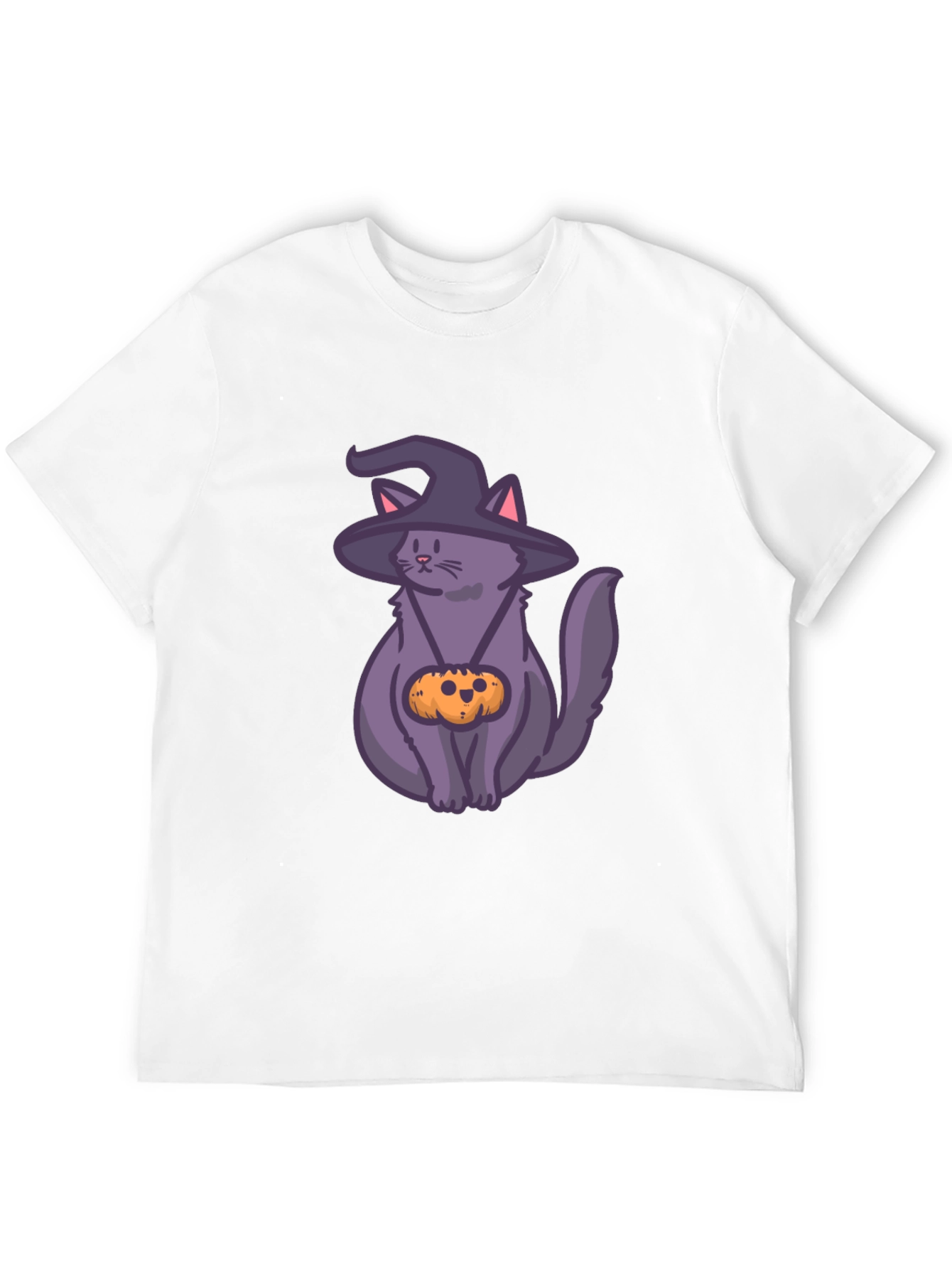 Halloween Cat T-Shirt with Witch Hat & Pumpkin