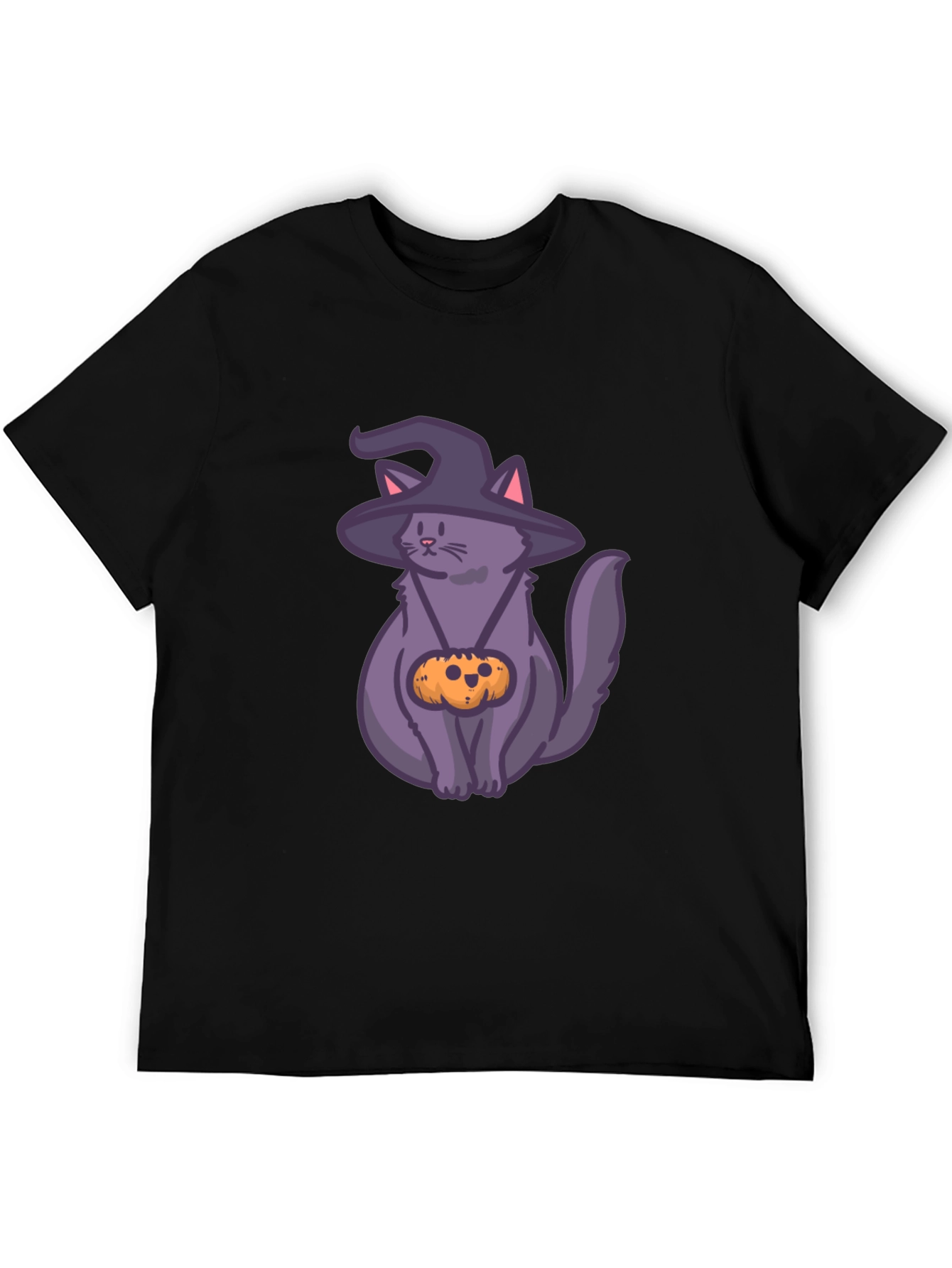Halloween Cat T-Shirt with Witch Hat & Pumpkin
